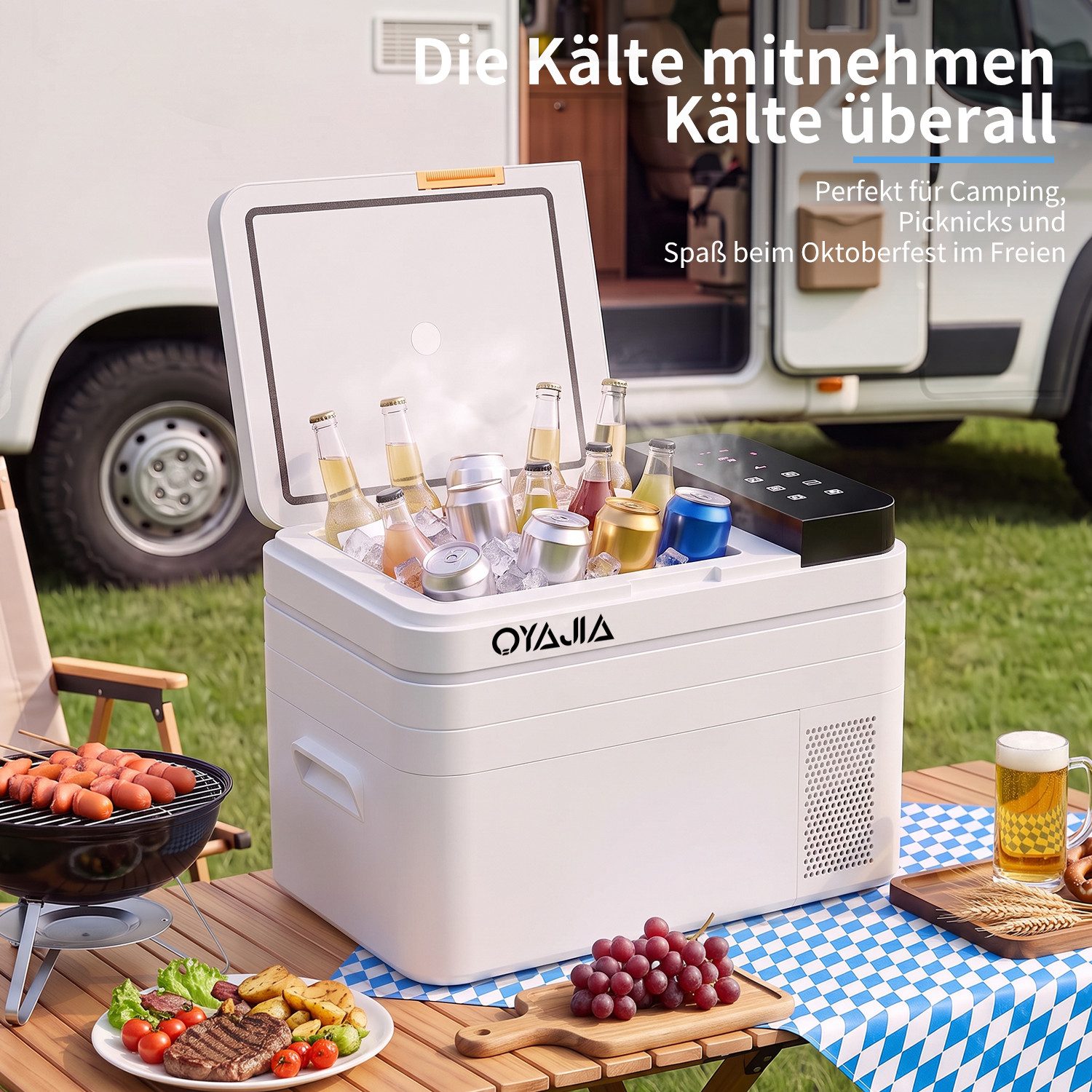 oyajia Elektrische Kühlbox Kompressor Gefriertruhe mobiler Kühlschrank, Kühltruhe, Gefrierbox, 30 l, Mit APP Steuerung, 12/24 V und 100-240 V, -20°C bis 20°C, k – Bild 3 von 5