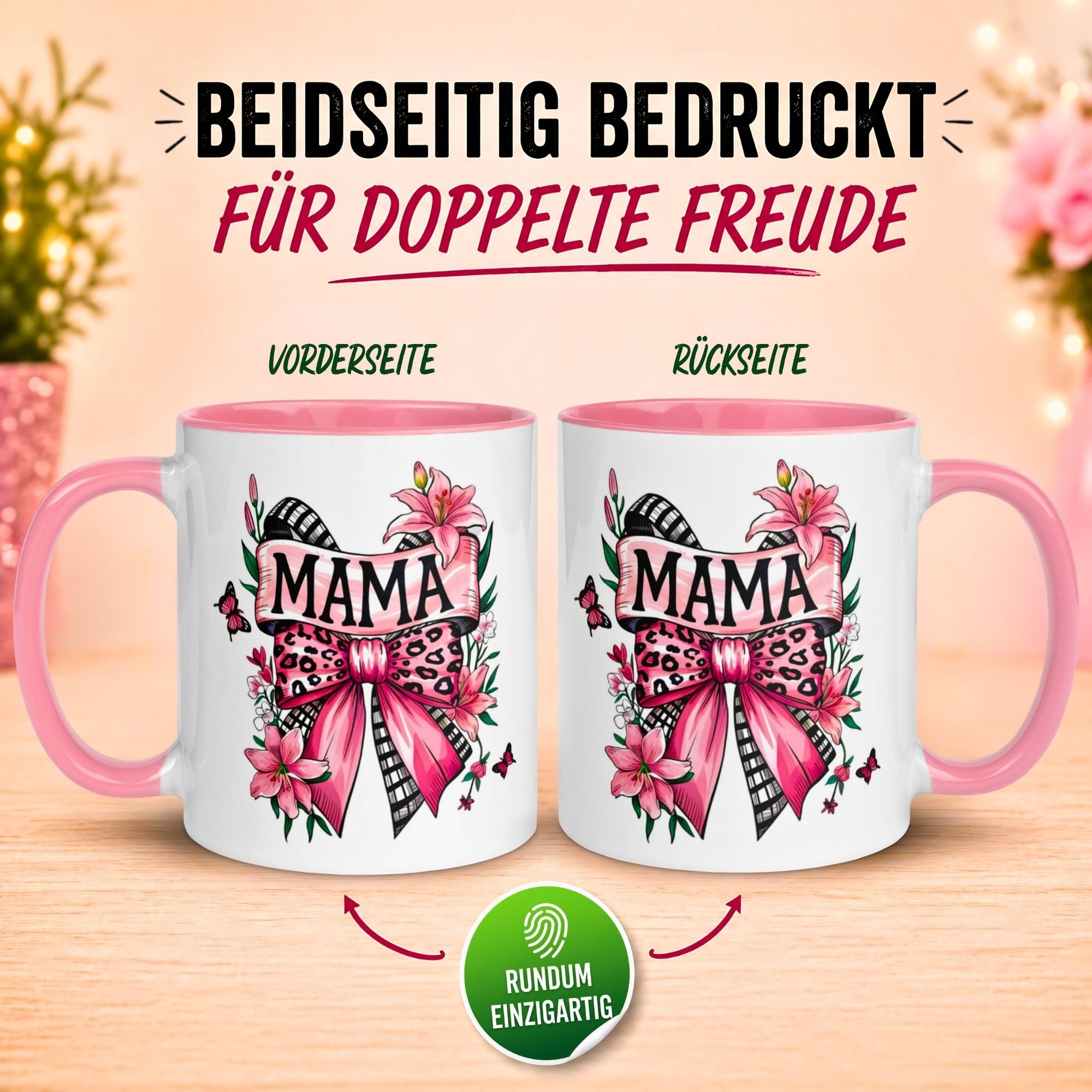 Momentals Tasse Mama – Schmetterling Schleife – Beste Mama Geschenk Becher Weihnachten, Gratis Versand · Links-&Rechtshänder · Spülmaschinenfest