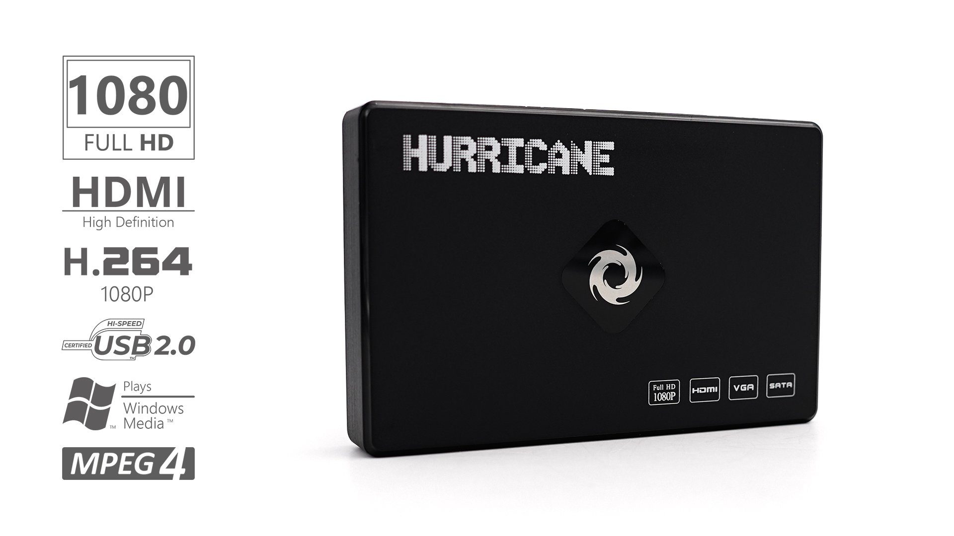 HURRICANE Streaming-Box Hurricane 160GB HDD Full HD (1920*1080) HDMI Media Player Aluminium M