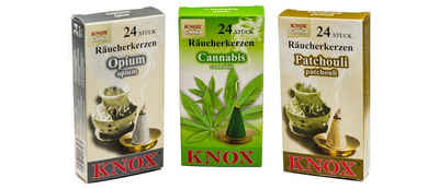 KNOX Duftkerze »3er Set: Opium, Cannabis & Patschuli«, 24 Räucherkerzen pro Packung - Made in Germany