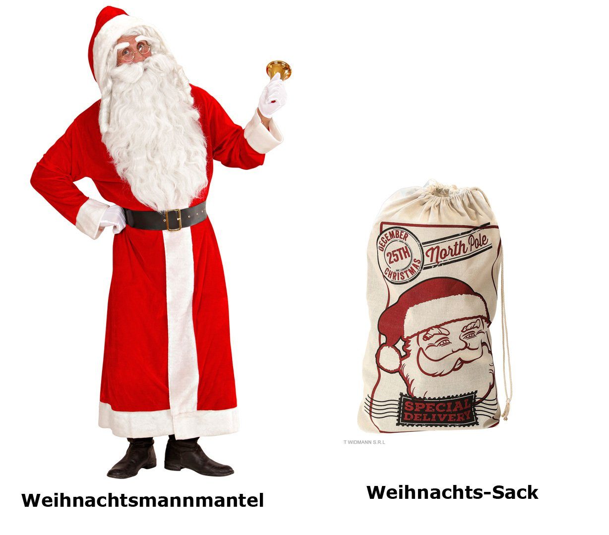 Scherzwelt Weihnachtsmann »Santa Claus Kostüm XL - Weihnachtsmann -  Nikolaus SAMT Delux + Weihnachtssack«, Weihnachtsmannkostüm, Nikolauskostüm