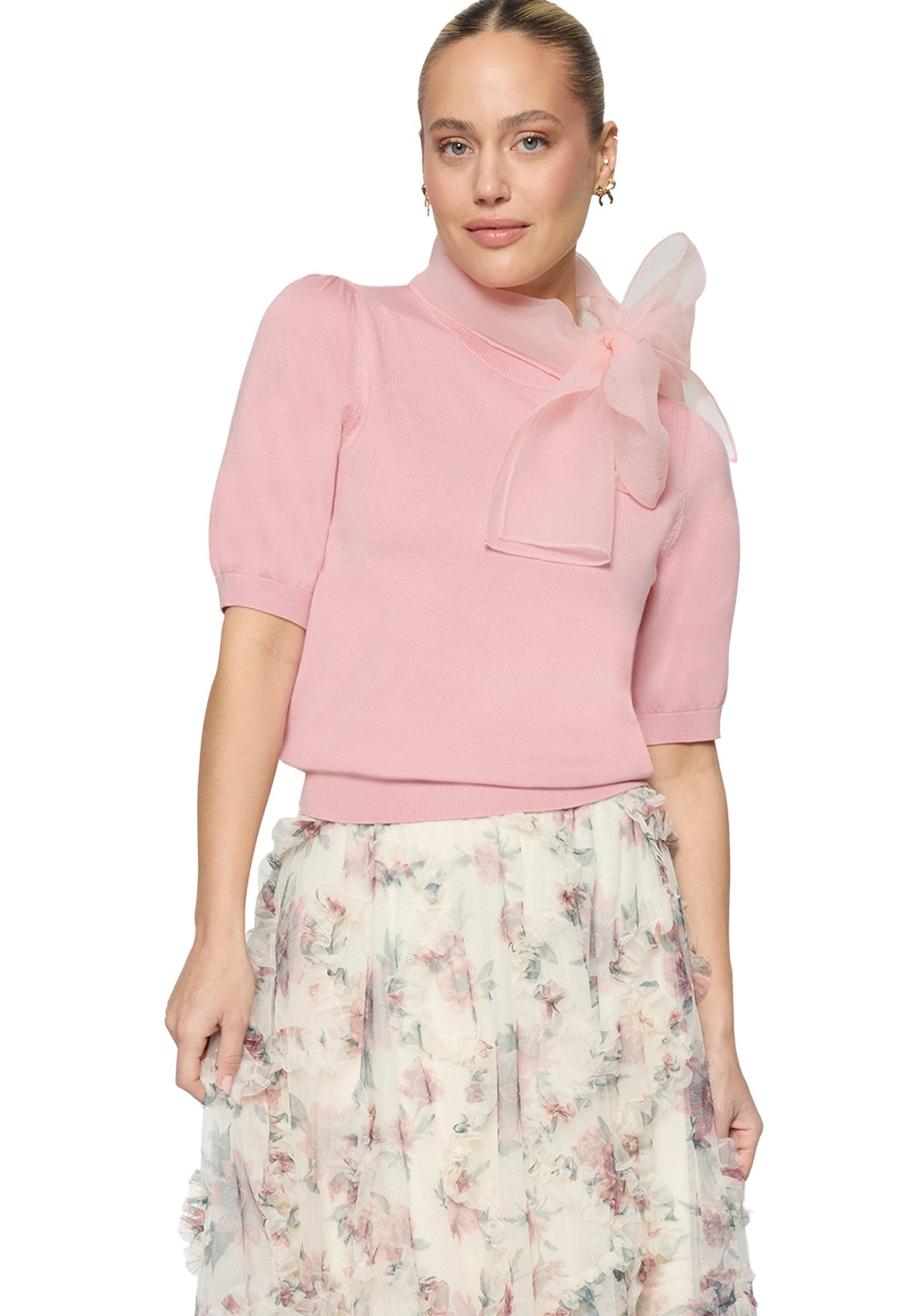 Zero Kurzarmshirt Damen mit Schleife (1-tlg) drapiert / gerafft