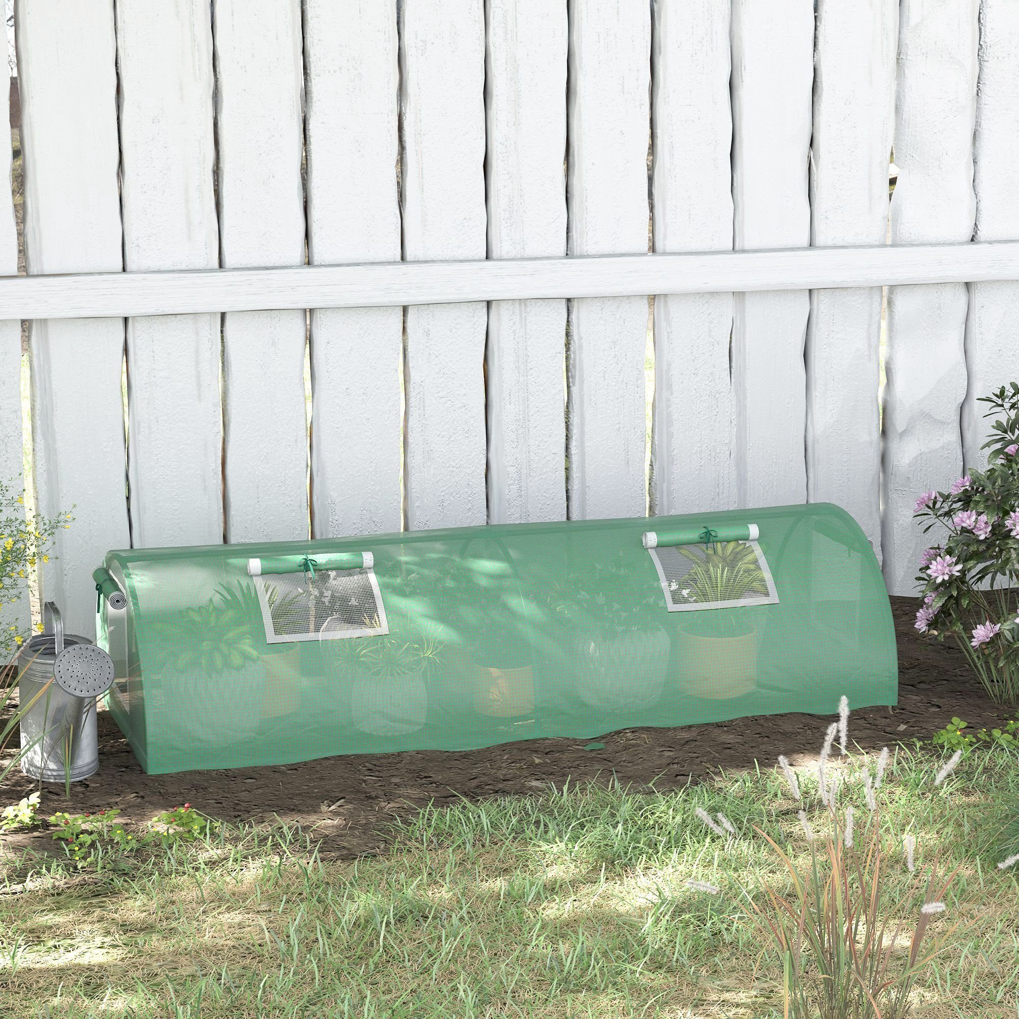 Outsunny Foliengewächshaus UV-beständige Frühbeet für Garten zur Aufzucht, BxTxH: 200 x 80 x 45 cm, BxLxH: 80 x 200 x 45 cm, Mini Tunnelgewächshaus 1-St., Gewächshaus, PE Folie, Grün, 200 x 80 x 45 cm