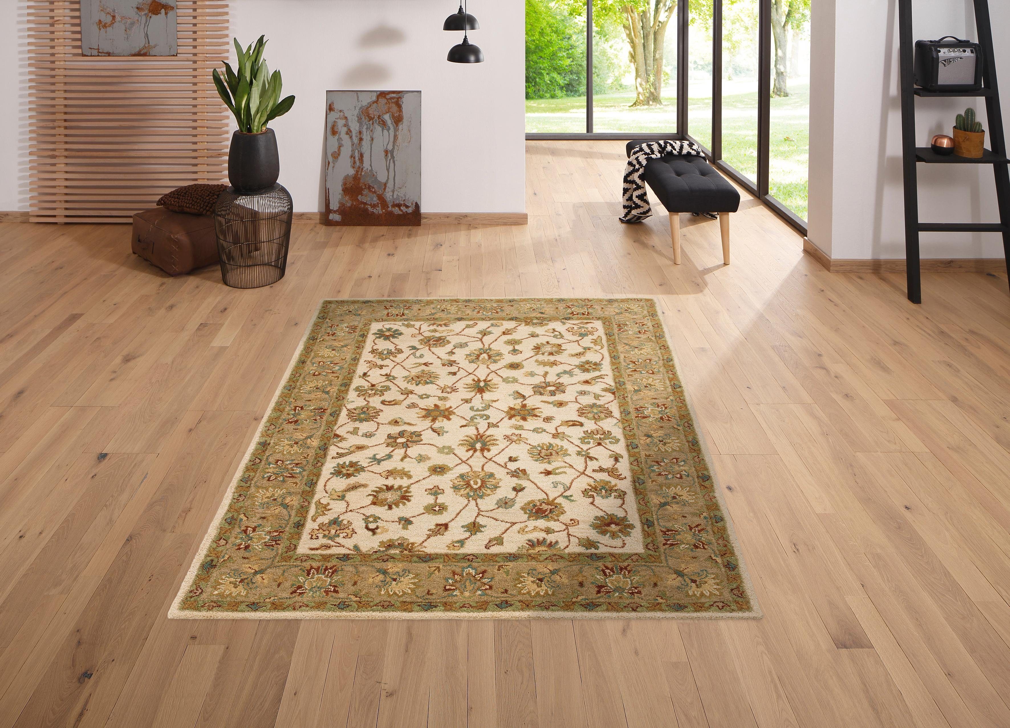 OTTO home Wollteppich Sahil, rechteckig, Höhe: 14 mm, reine Wolle, Orient-Optik, mit Bordüre, auch als Läufer