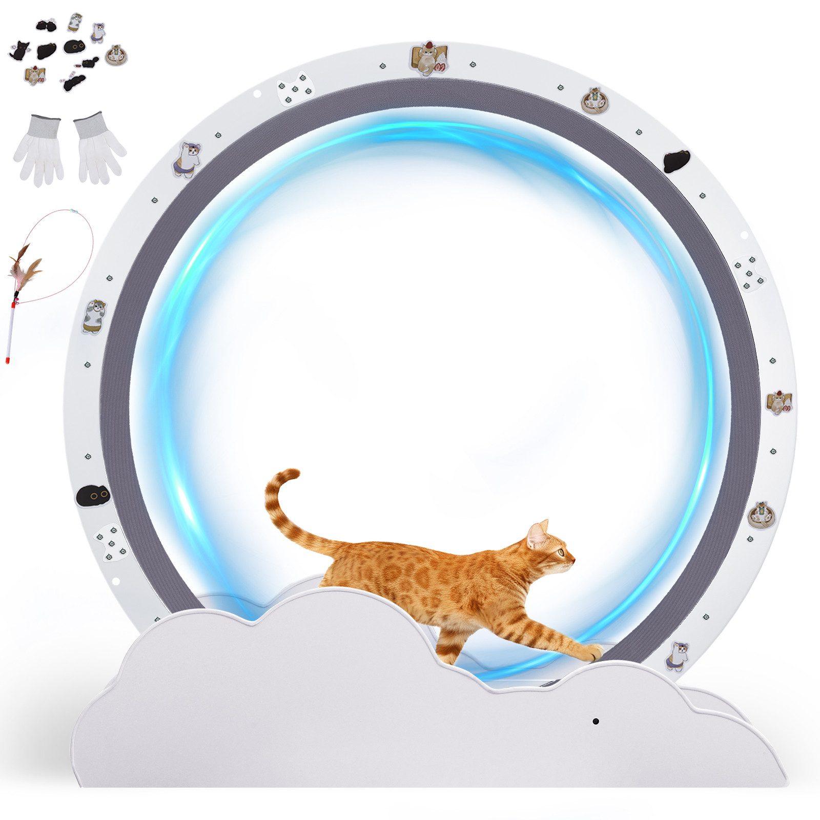 COMHOMA Tier-Intelligenzspielzeug Katzenlaufrad, laufrad Katze, Extra großer 100 cm, ultraleises Laufrad, mit Abnehmbarer Teppich und Spielzeug, Aufkleber, Verriegelung