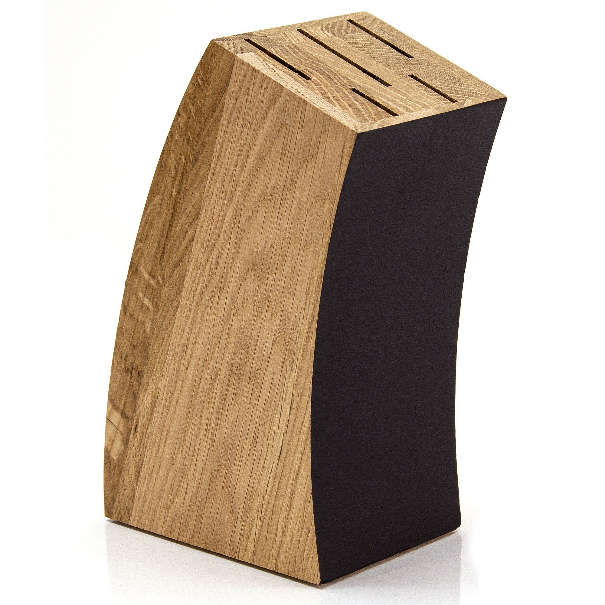 WoodFriends Messerblock aus Eichenholz für Küchenmesser modernes Design Geschenk f. Koch, Mit Anti-Rutsch-Füßen