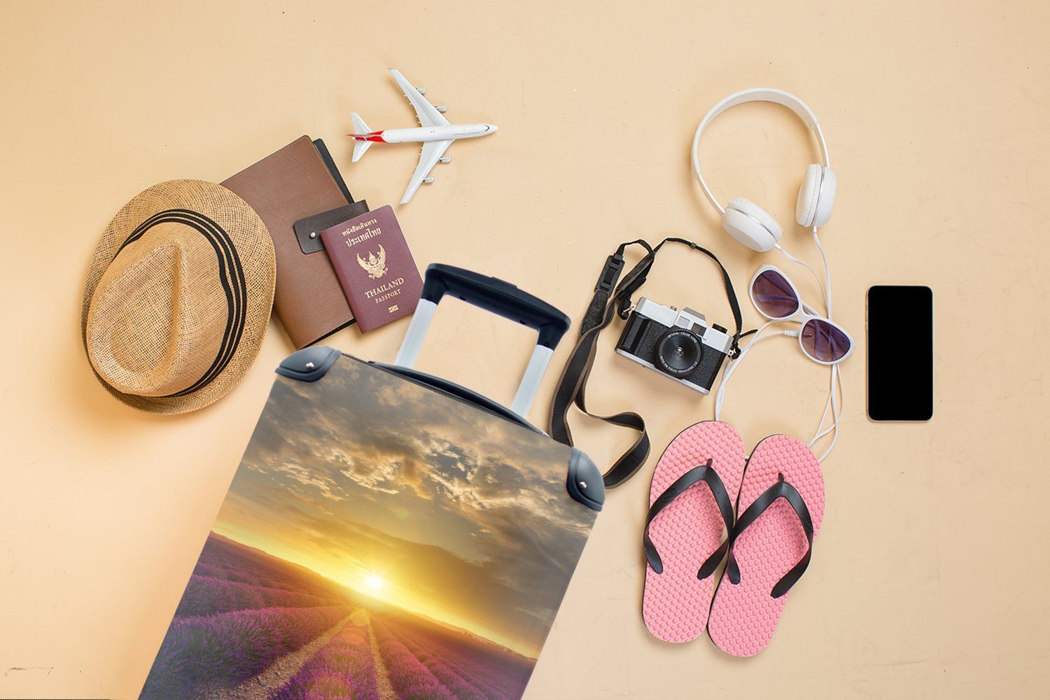 Reisekoffer Lavendel Handgepäckkoffer für Frankreich rollen, MuchoWow mit Trolley, Handgepäck Rollen, Ferien, Sonne, 4 - Reisetasche -