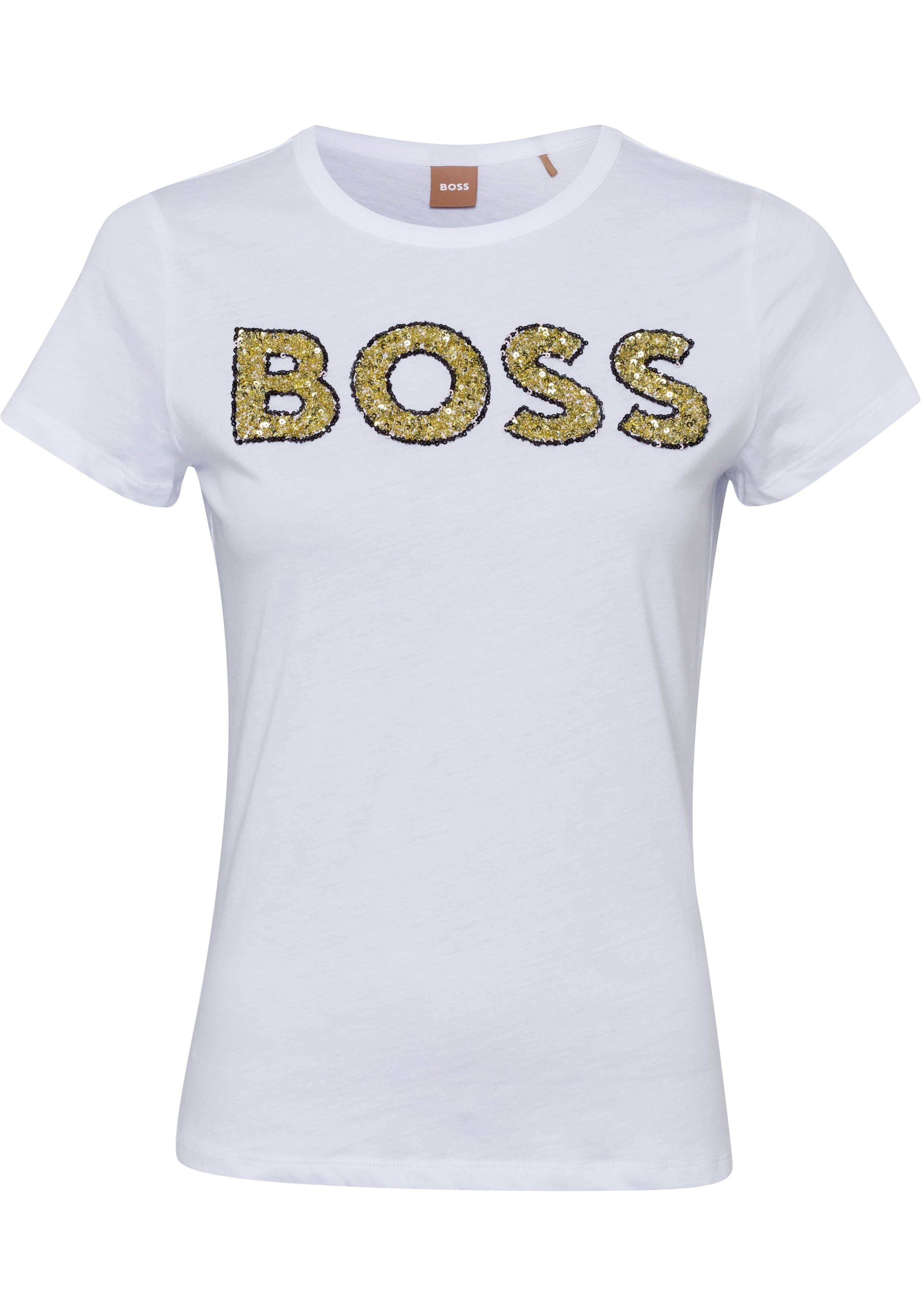 BOSS ORANGE Rundhalsshirt Eventsa_GLB (1-tlg) mit BOSS-Flaglabel hinten im Nacken weiß | T-Shirts