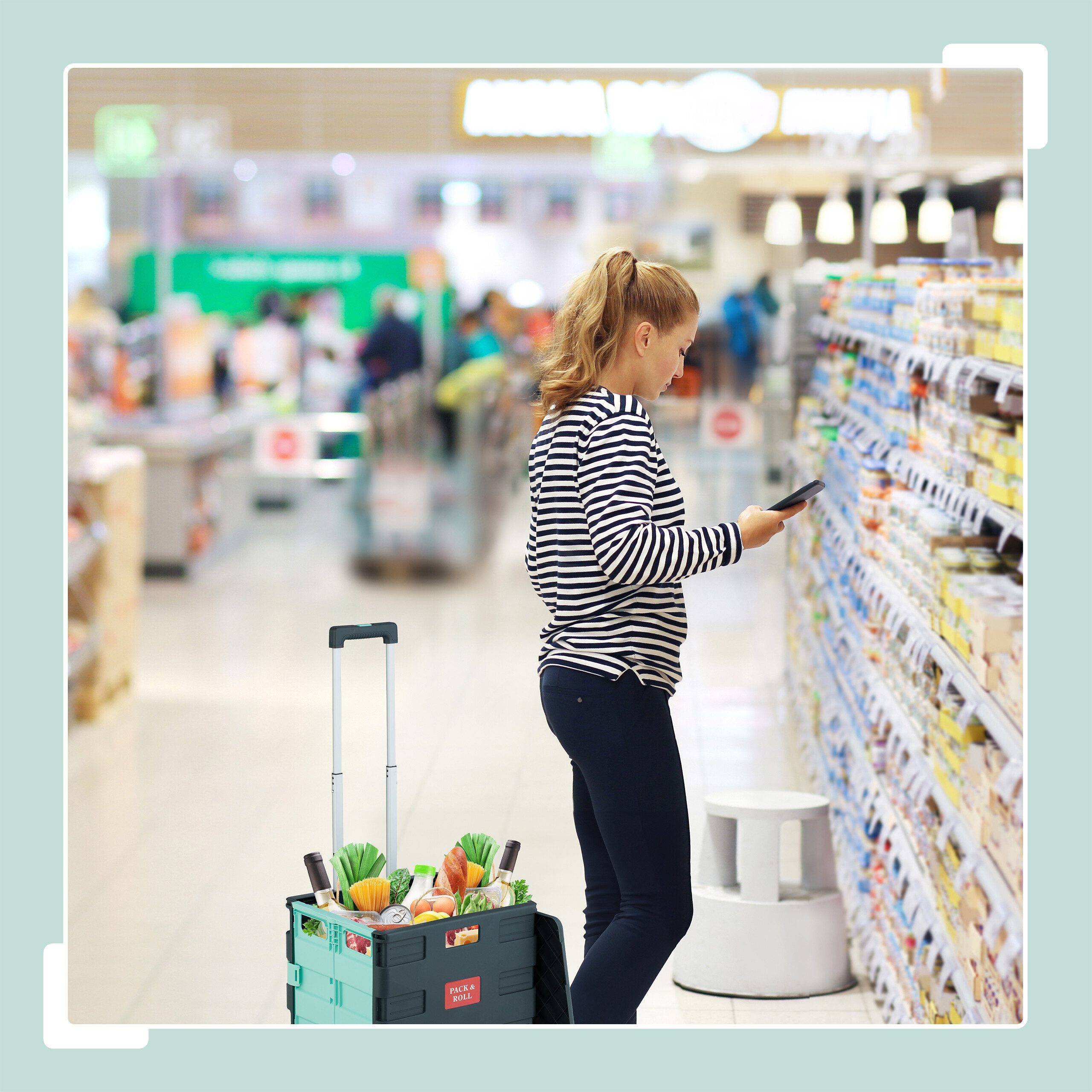 relaxdays Einkaufstrolley Klappbarer Einkaufstrolley mit Deckel, Türkis günstig online kaufen