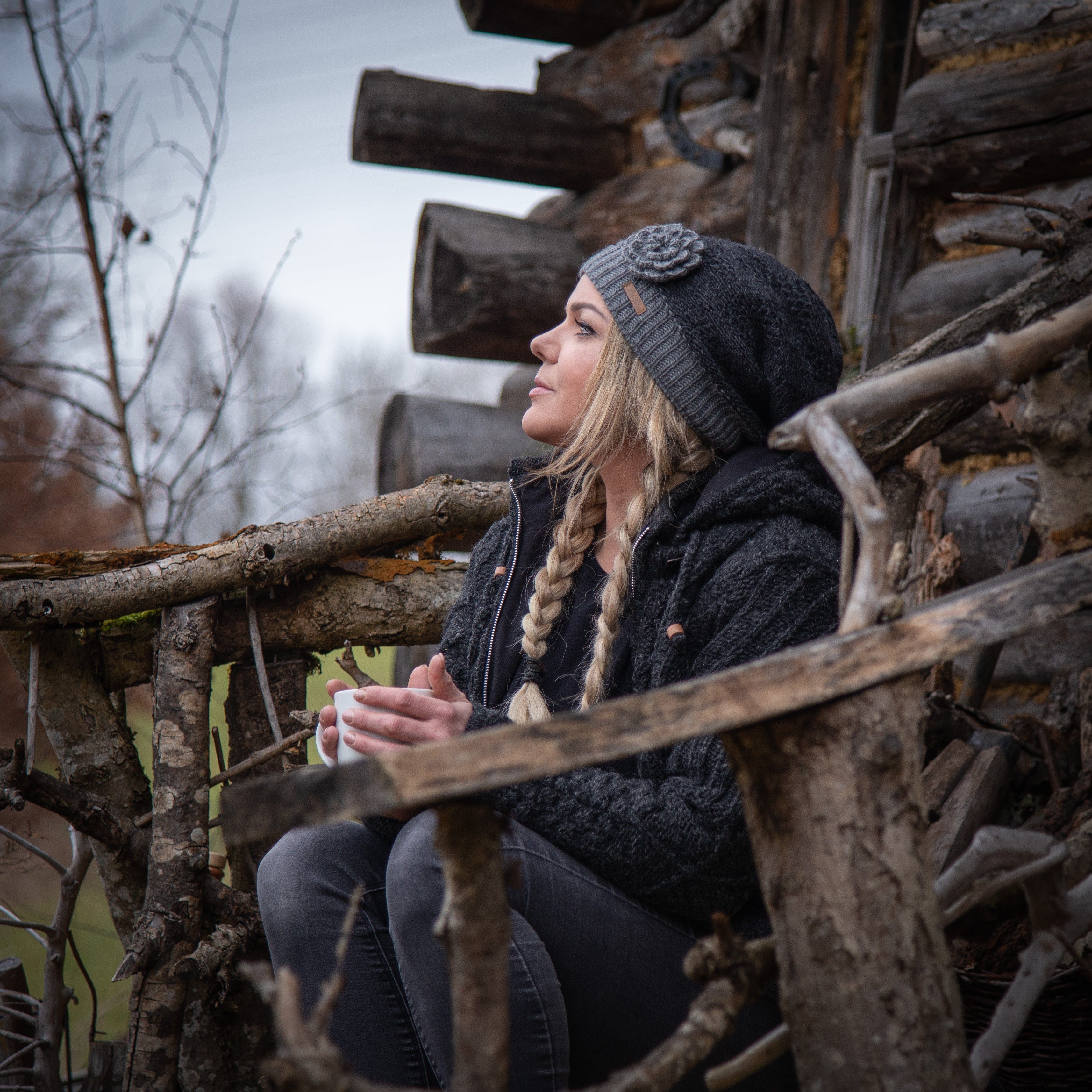 Blau gefüttert Schurwollanteil Luna McRon Modell Beanie mit Wollmütze Fleece, hoher