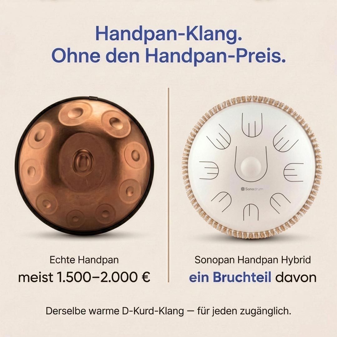 Sonodrum Handpan "Hybrid" - Zungentrommel in D-Kurd mit 9 Tönen - Handpan-Alternative – Bild 3 von 5
