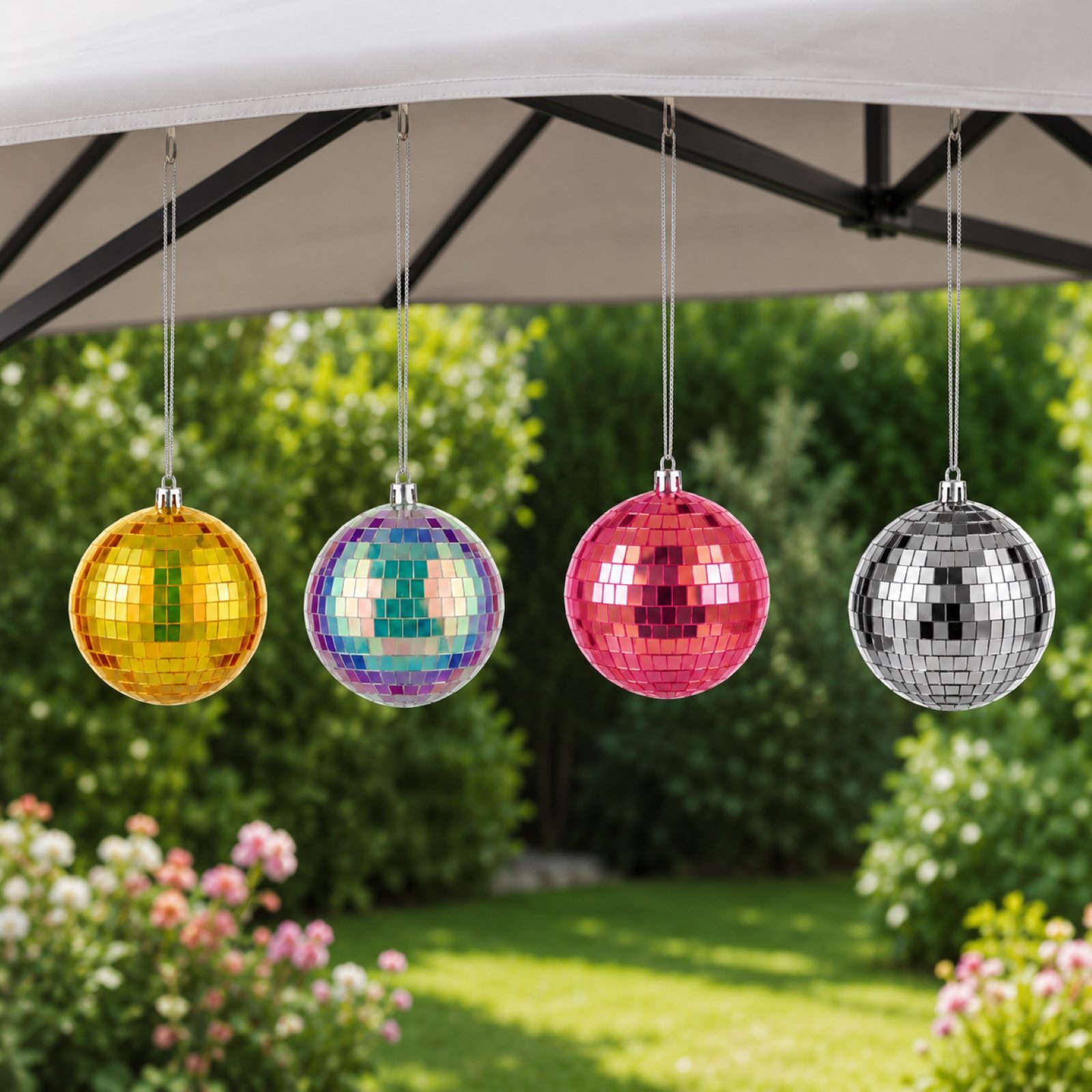 HAC24 LED Kugelleuchte LED Disco-Kugel Spiegelkugel Partylicht Discokugel Lampe, LED fest integriert, mit 8 Micro-LEDs, Ø 8 cm, Batteriebetrieben – Bild 2 von 3