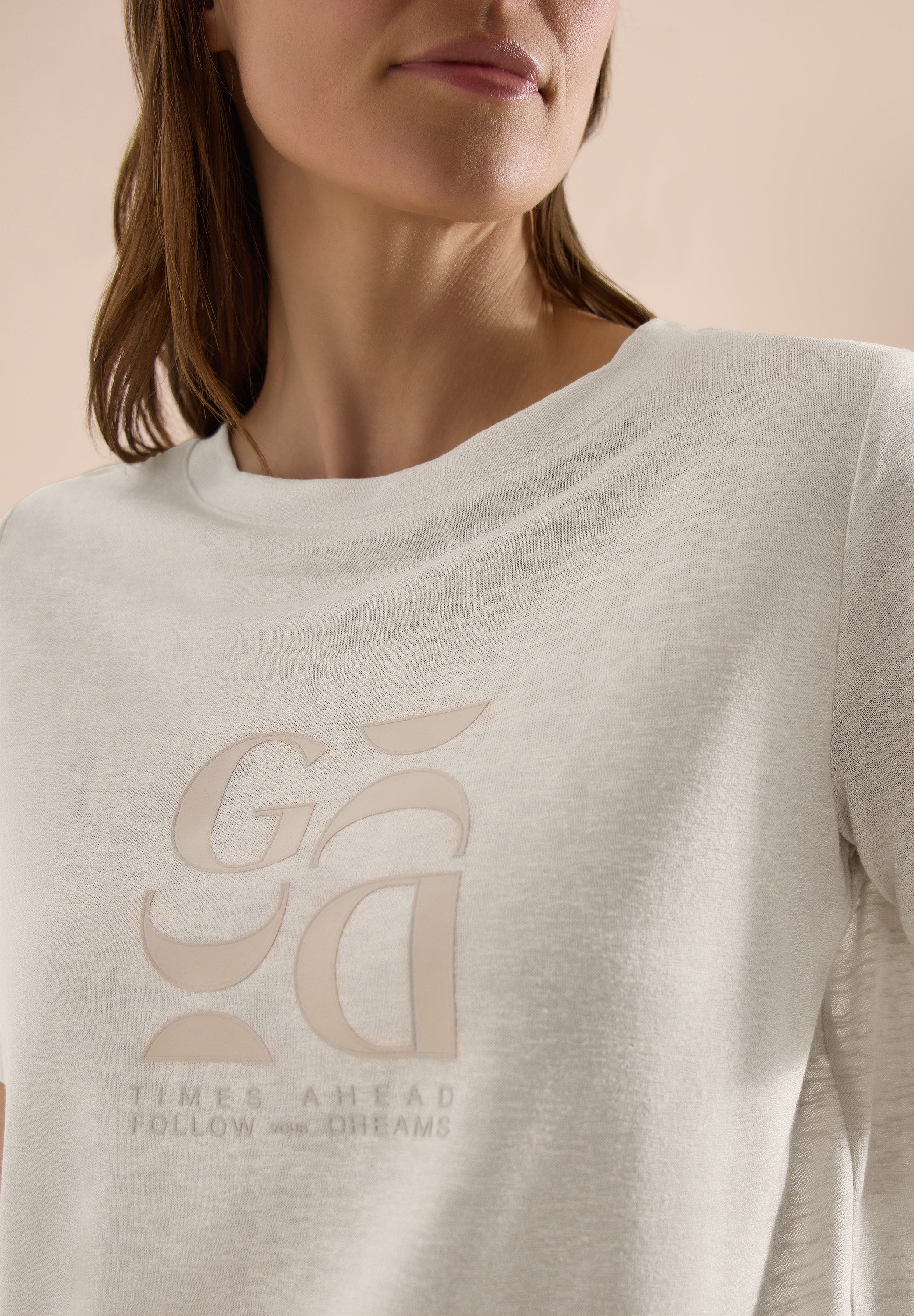CECIL Kurzarmshirt Sommershirt in Leinen-Optik mit Print