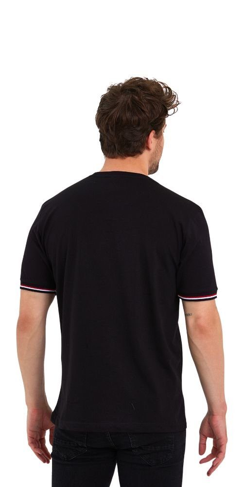 1-tlg) mit COMEOR Herren T-Shirt Rundhalls Schwarz Bündchen Kurzarm gestreiften Ärmel Basic (Packung,