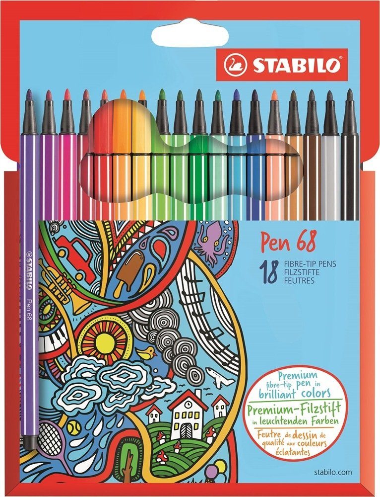 STABILO STABILO Fasermaler Pen 68, 18er Karton-Etui Tintenpatrone