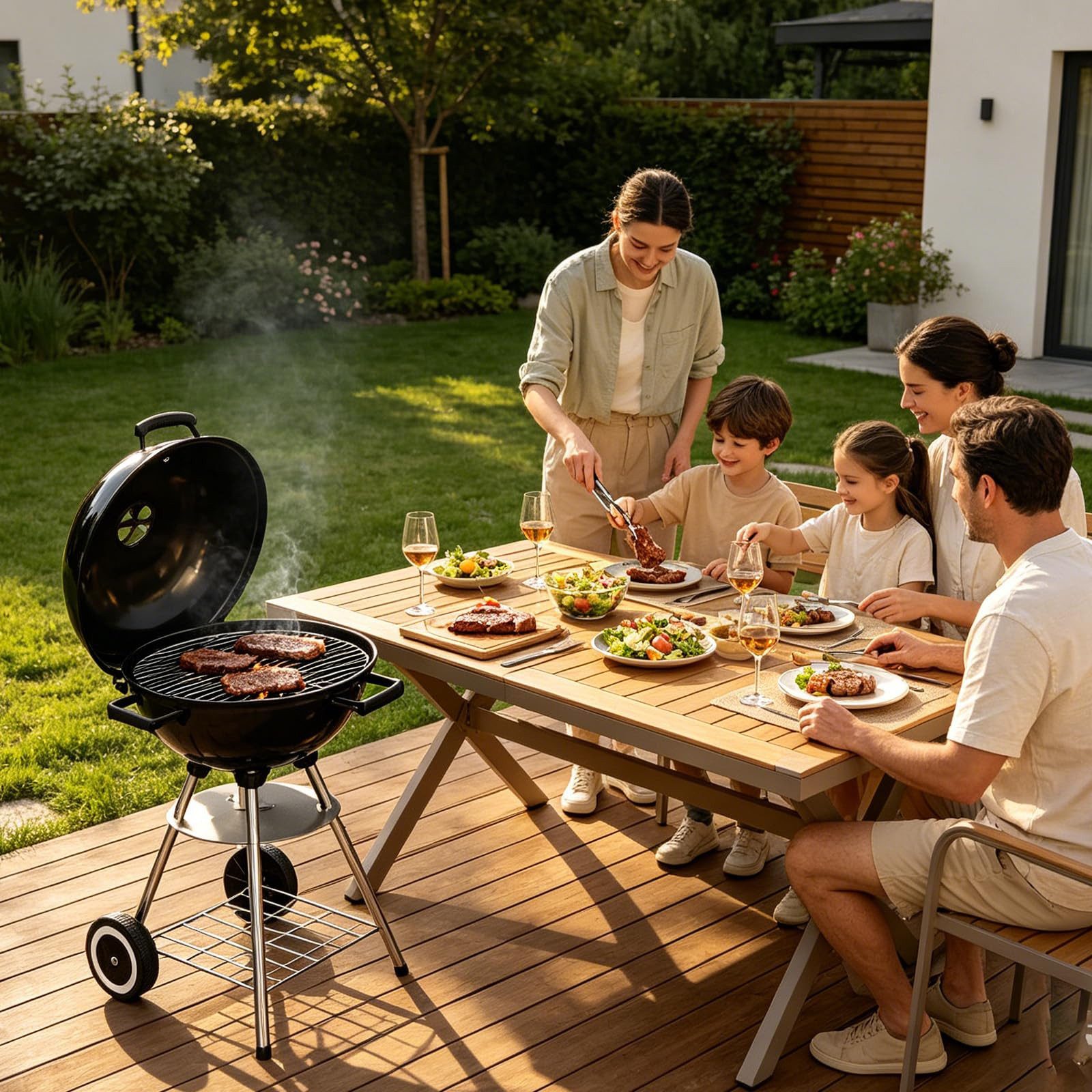 LQWELL Holzkohlegrill Compact Kettle Kugelgrill Tragbarer Holzkohlegrill mit Deckel, Edelstahl-Griff, Robust & langlebig Geschenkidee für Grillfans, für alle, die gerne Familie, Freunde und BBQ-Partys