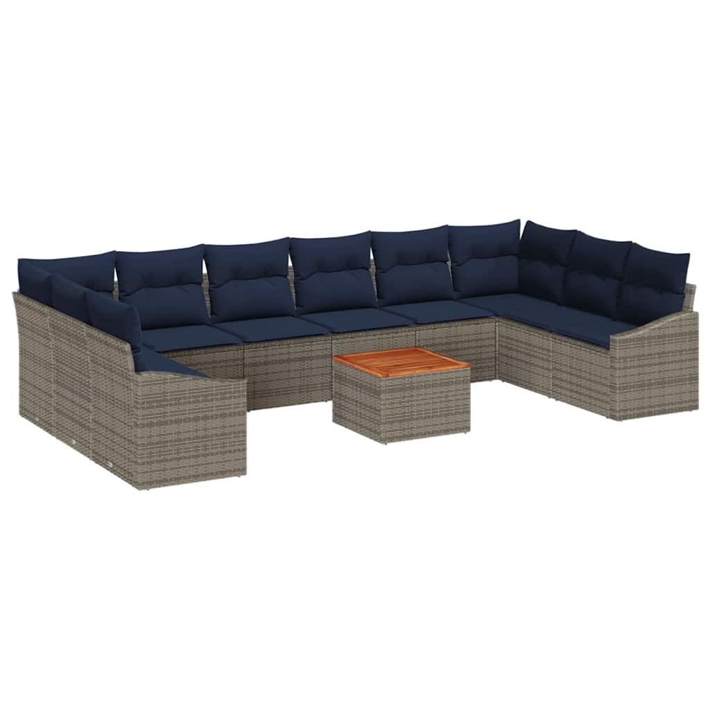 vidaXL Gartenlounge-Set Gartensofa-set 11 pcs Grau und Marineblau, (11-tlg)