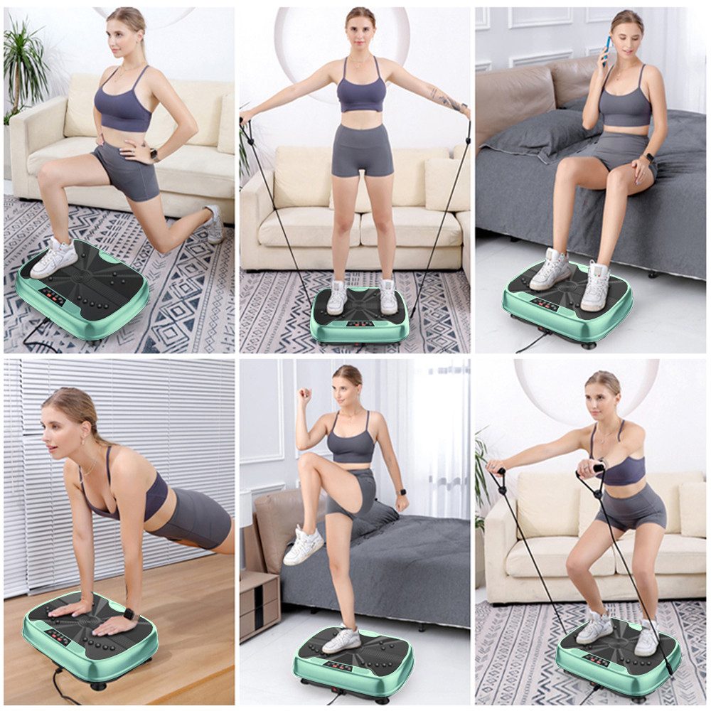 BBG Vibrationsplatte Vibrationsplatten,Trainingsgerät Ganzkörper Fitnessplattform, 200 W, mit Widerstandsbändern Geschwindigkeitskontrolle leise kompakt