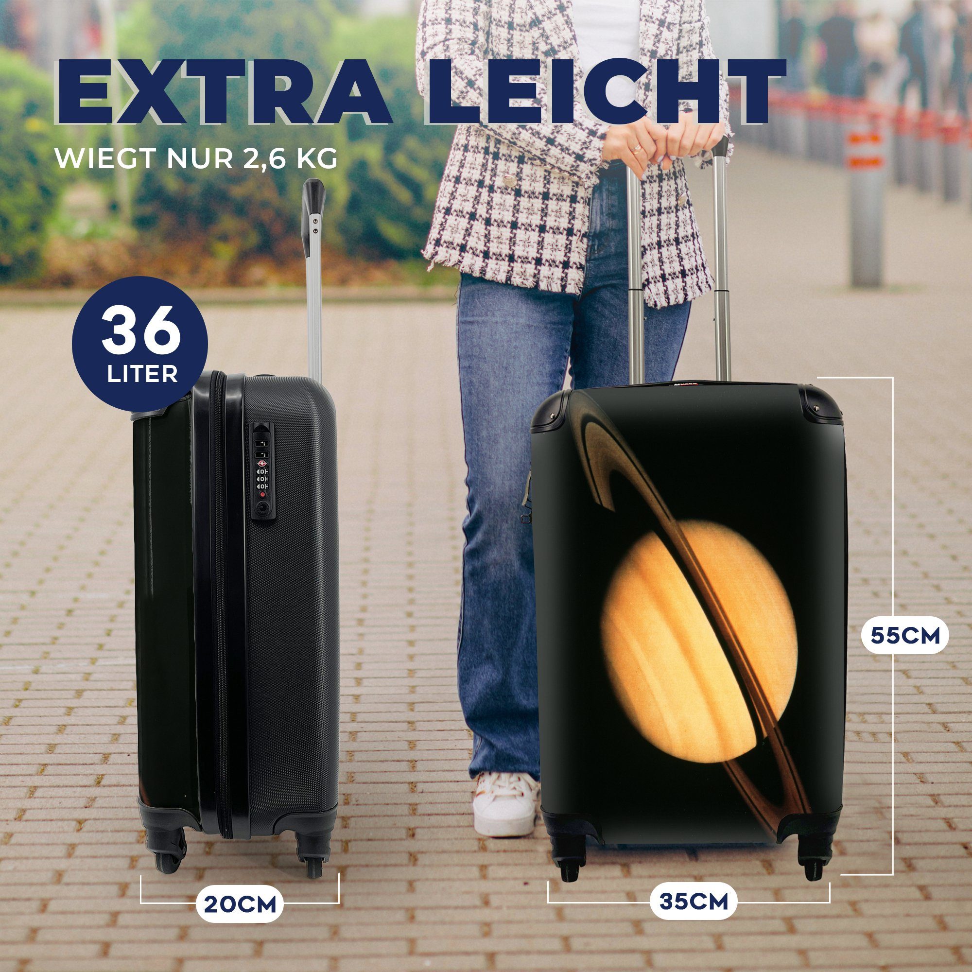 MuchoWow Ferien, mit für im 4 Reisekoffer Weltraum, Reisetasche und Trolley, Handgepäckkoffer Saturn sein Handgepäck Rollen, Ring rollen,