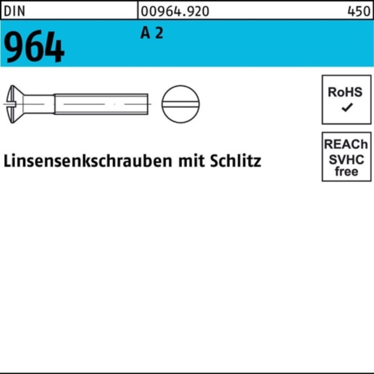 Reyher Linsenschraube 964 16 Linsensenkschraube M6x Pack Stück 2 A 200er DIN 200 Schlitz DI