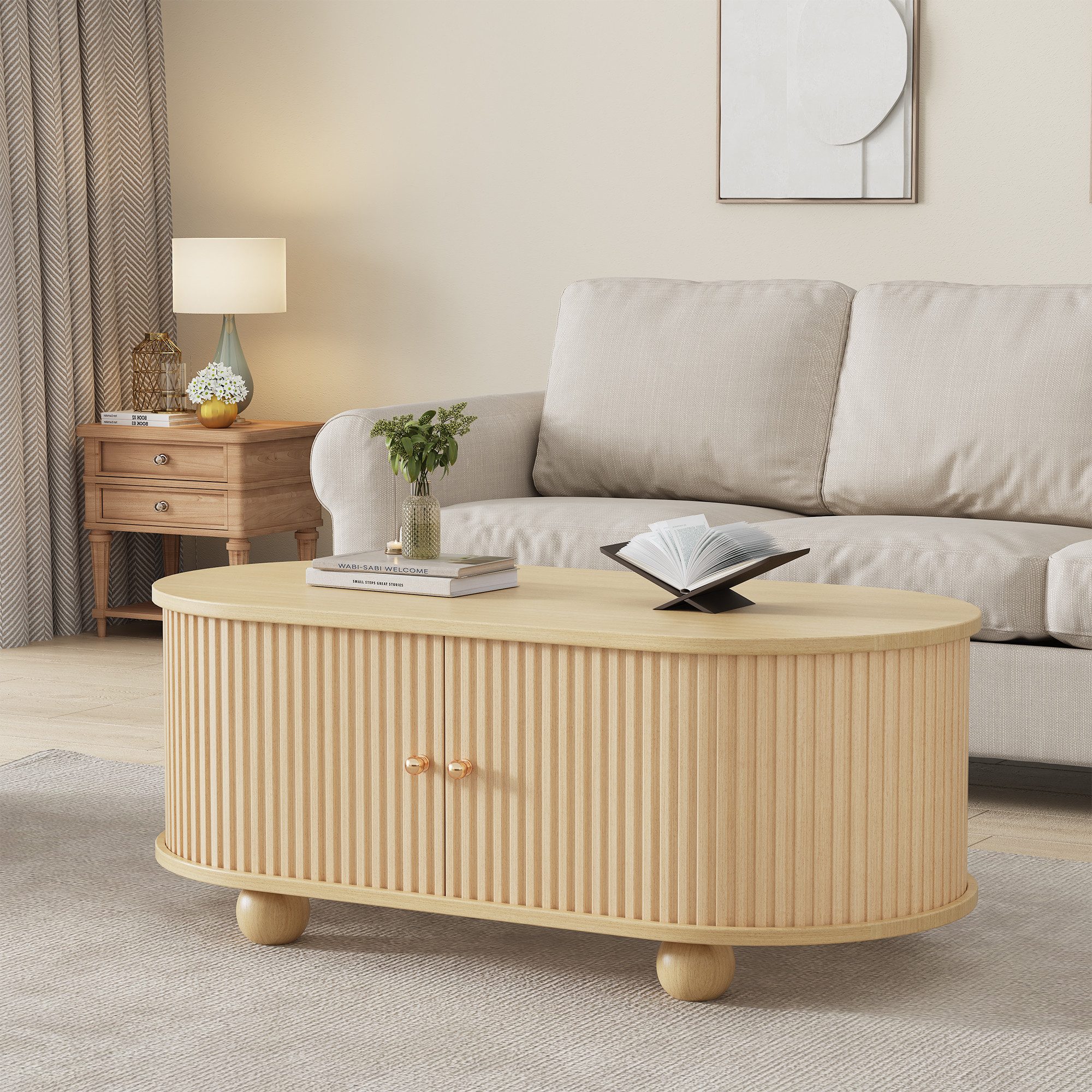 STILVORA Sideboard mit Schiebetüren,Ovaler Sofatisch Kaffeetisch günstig online kaufen