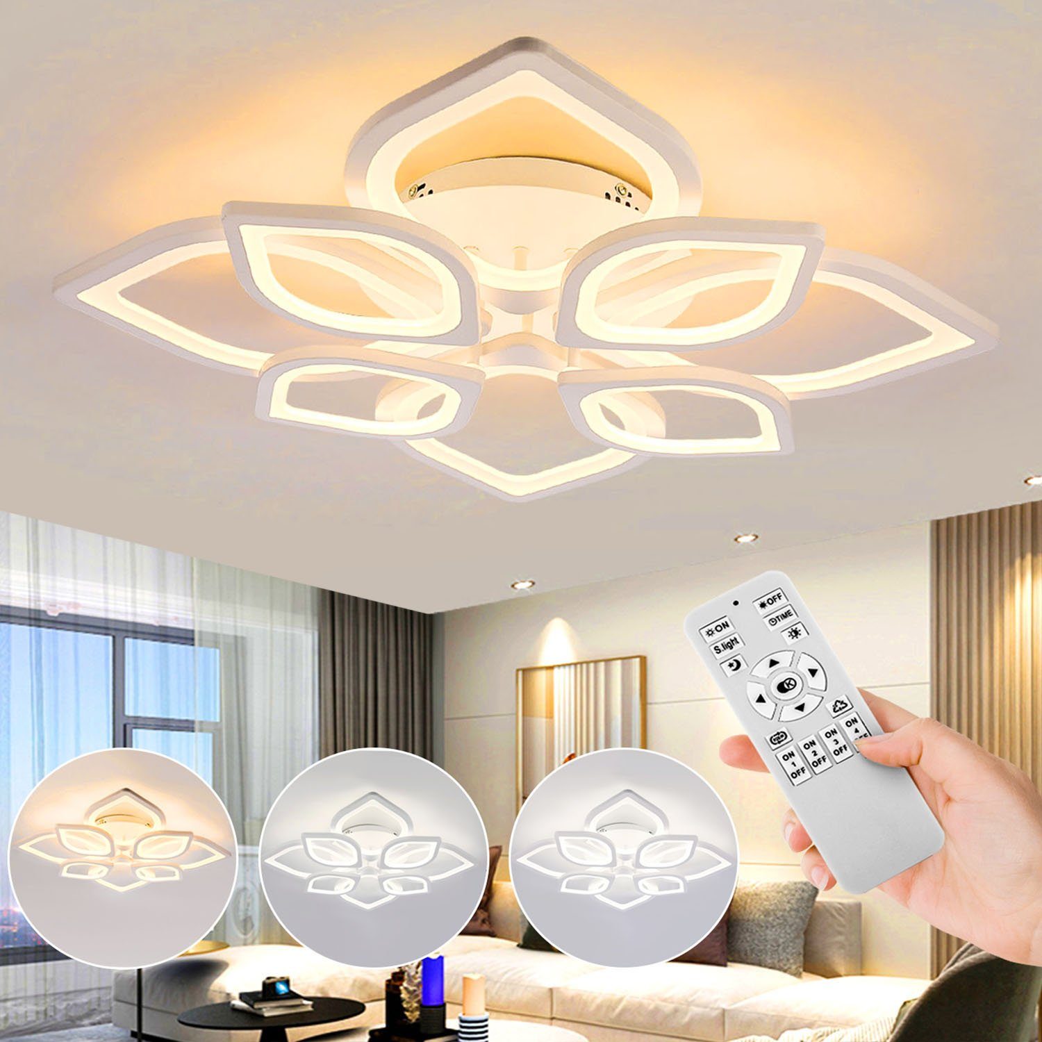 Blumenförmiges oyajia Design, für Dimmbar Deckenleuchte, LED Metall, aus Flur, LED 80W Wohnzimmer, Modern Deckenleuchte in Deckenlampe Küche Schlafzimmer,