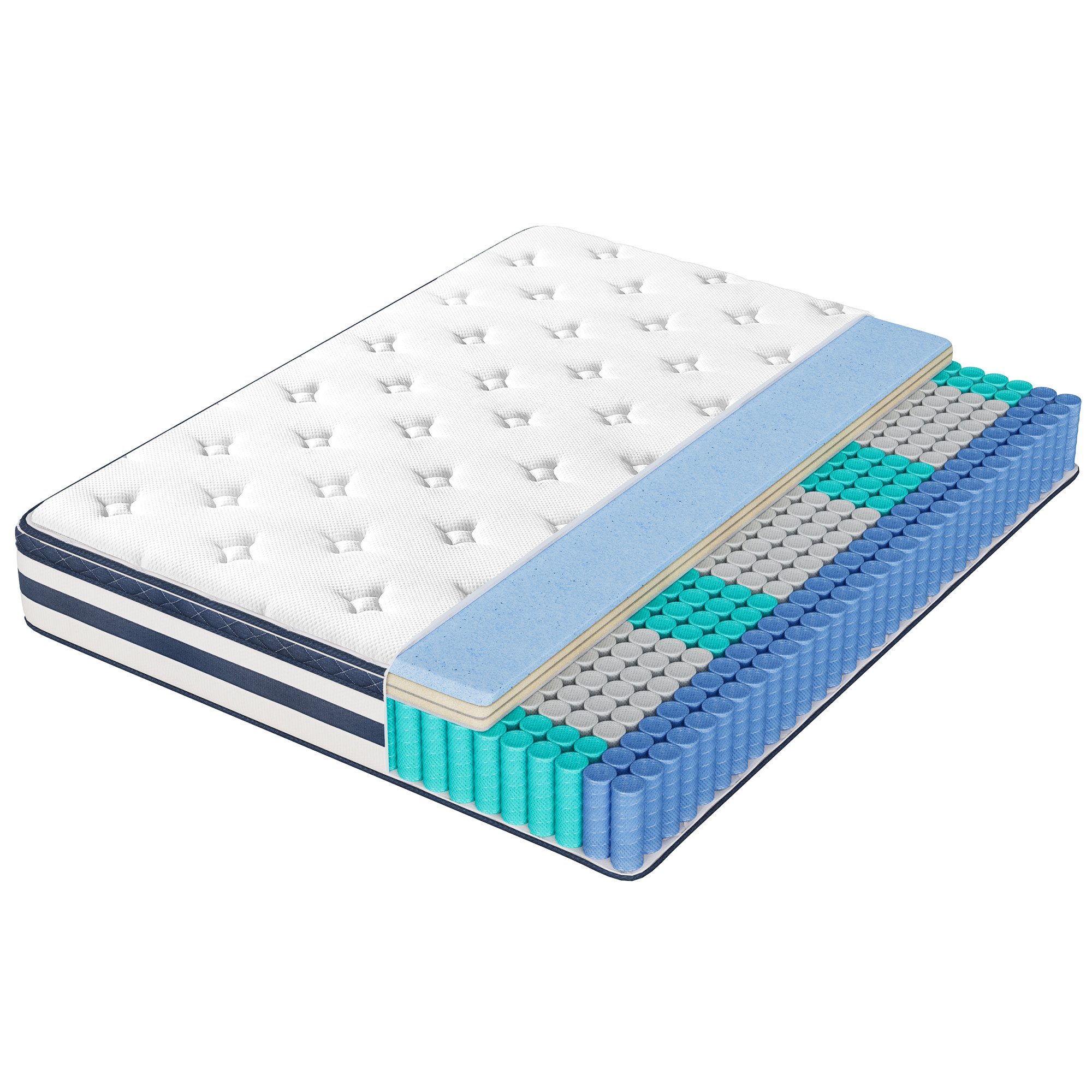 Taschenfederkernmatratze Federkernmatratze, VASAGLE, 25 cm hoch, 7-Zonen-Unterstützung, aus Gel-Memory-Schaumstoff, mittelfest, H3