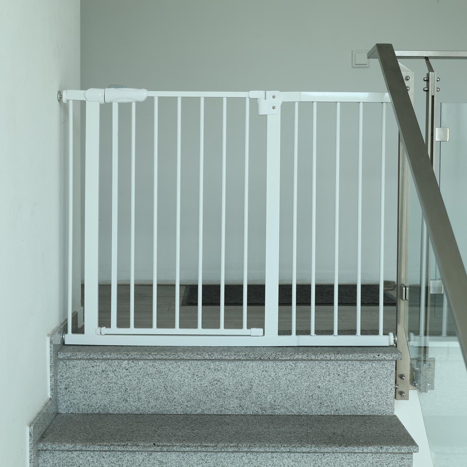 RAMROXX Treppenschutzgitter Absperrgitter Treppenschutzgitter Metall weiß 115 -128cm 77cm hoch