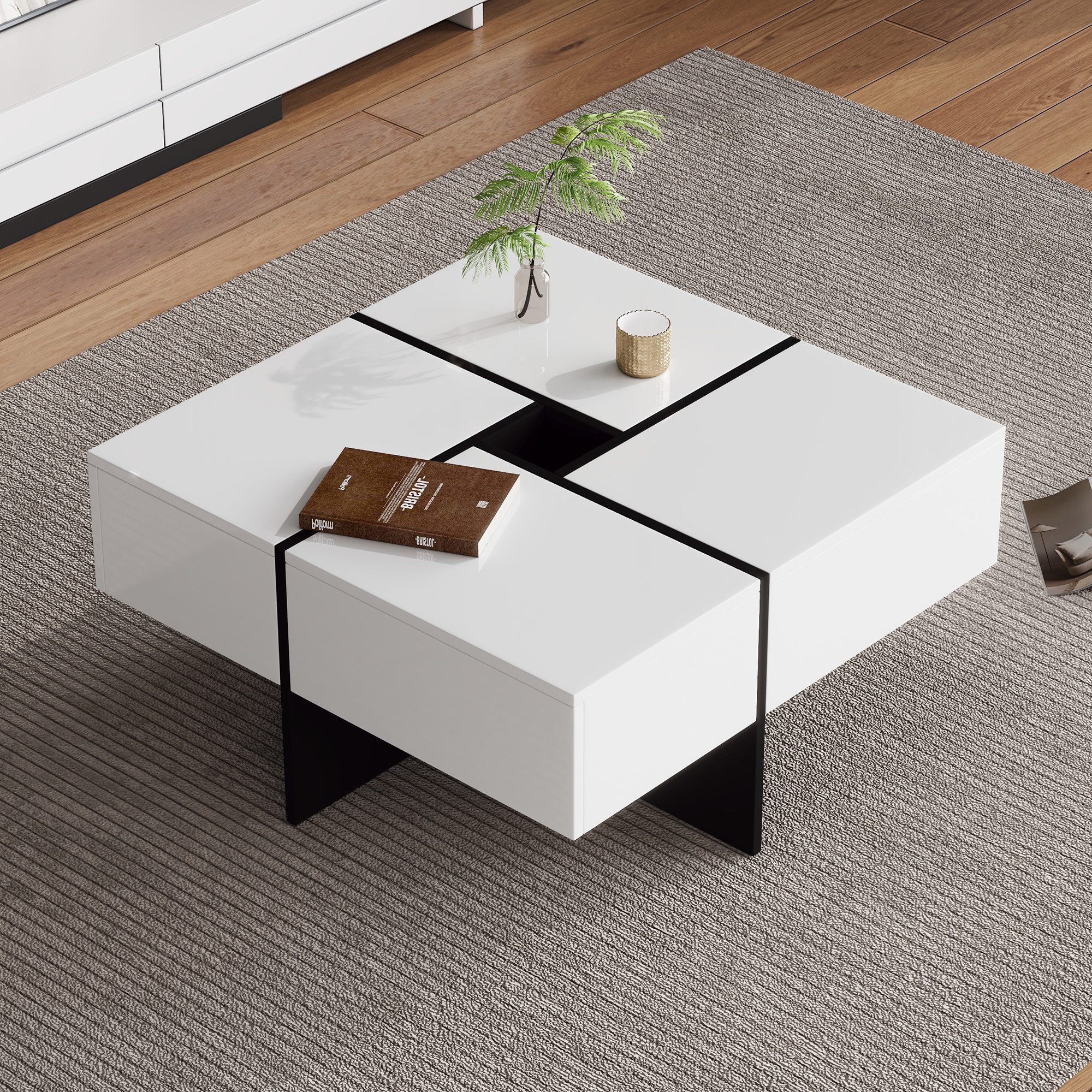HAUSS SPOLE Couchtisch Hochglanz schwarz-weißes Design, günstig online kaufen