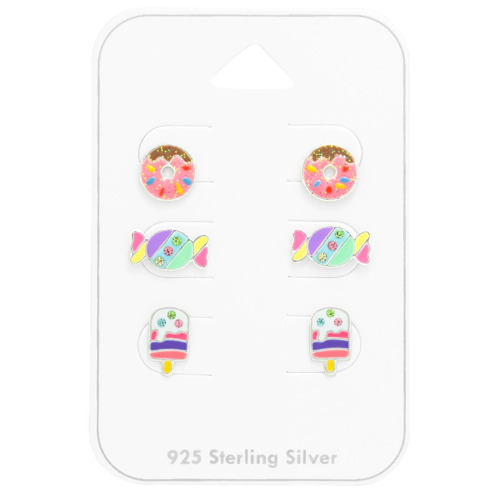Monkimau Ohrring-Set Dessert Kinderset 925 Silber Mädchen Ohrstecker Geschenk, Hypoallergen