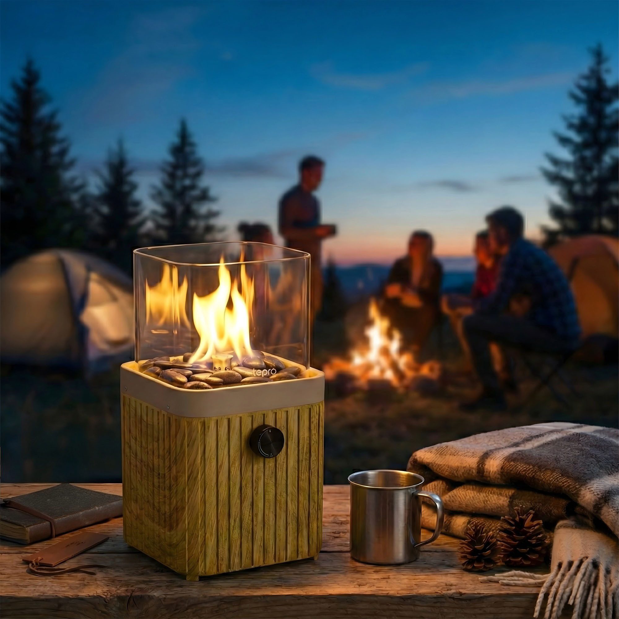 Tepro Feuerstelle Tisch-Gasfeuerstelle mit Dekosteinen