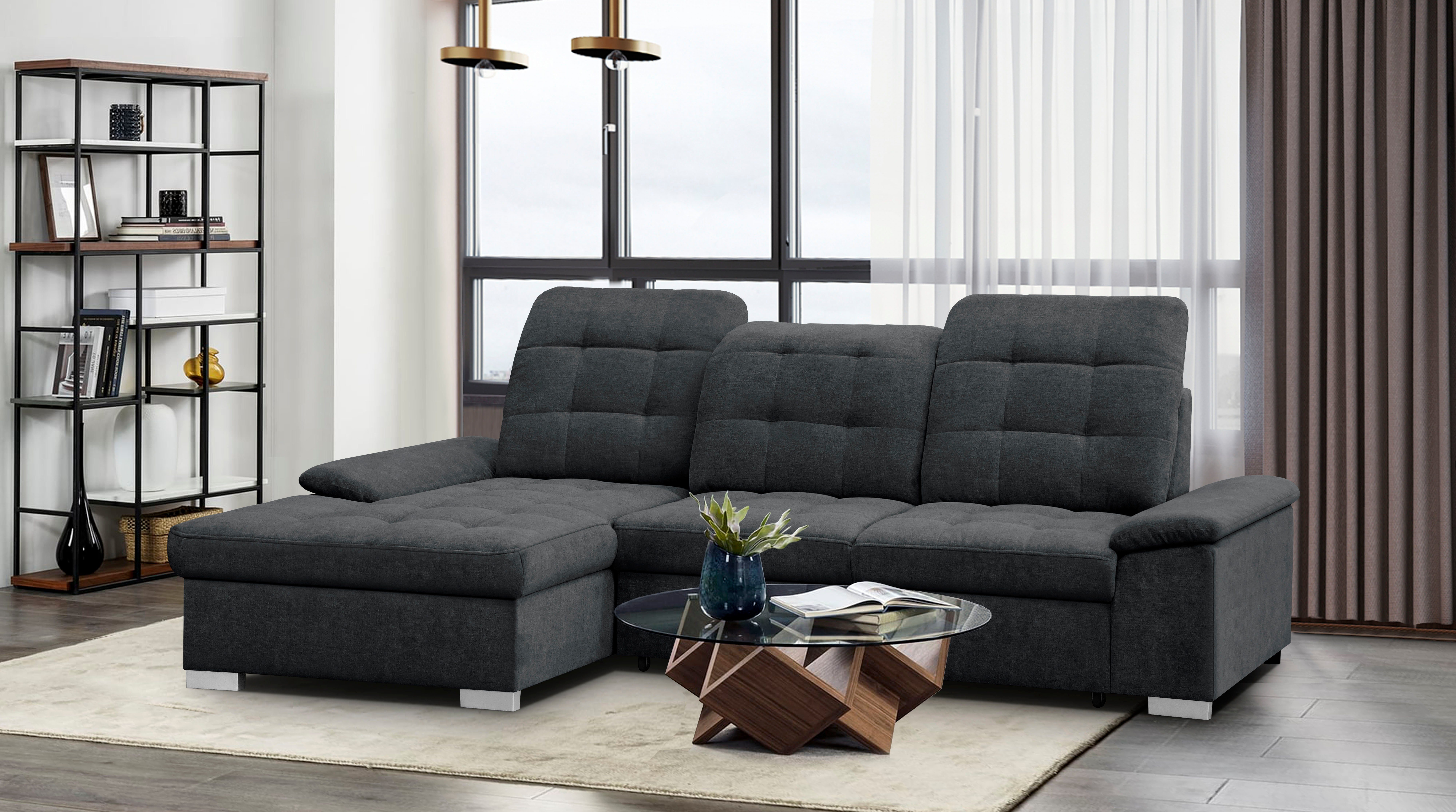 WERK2 Ecksofa Carmen, mit Bettksten, Sitz- & Rückenheftung, Breite 261 cm, L-Form, ohne Sitztiefenverstellung, Struktur weich, anthrazit