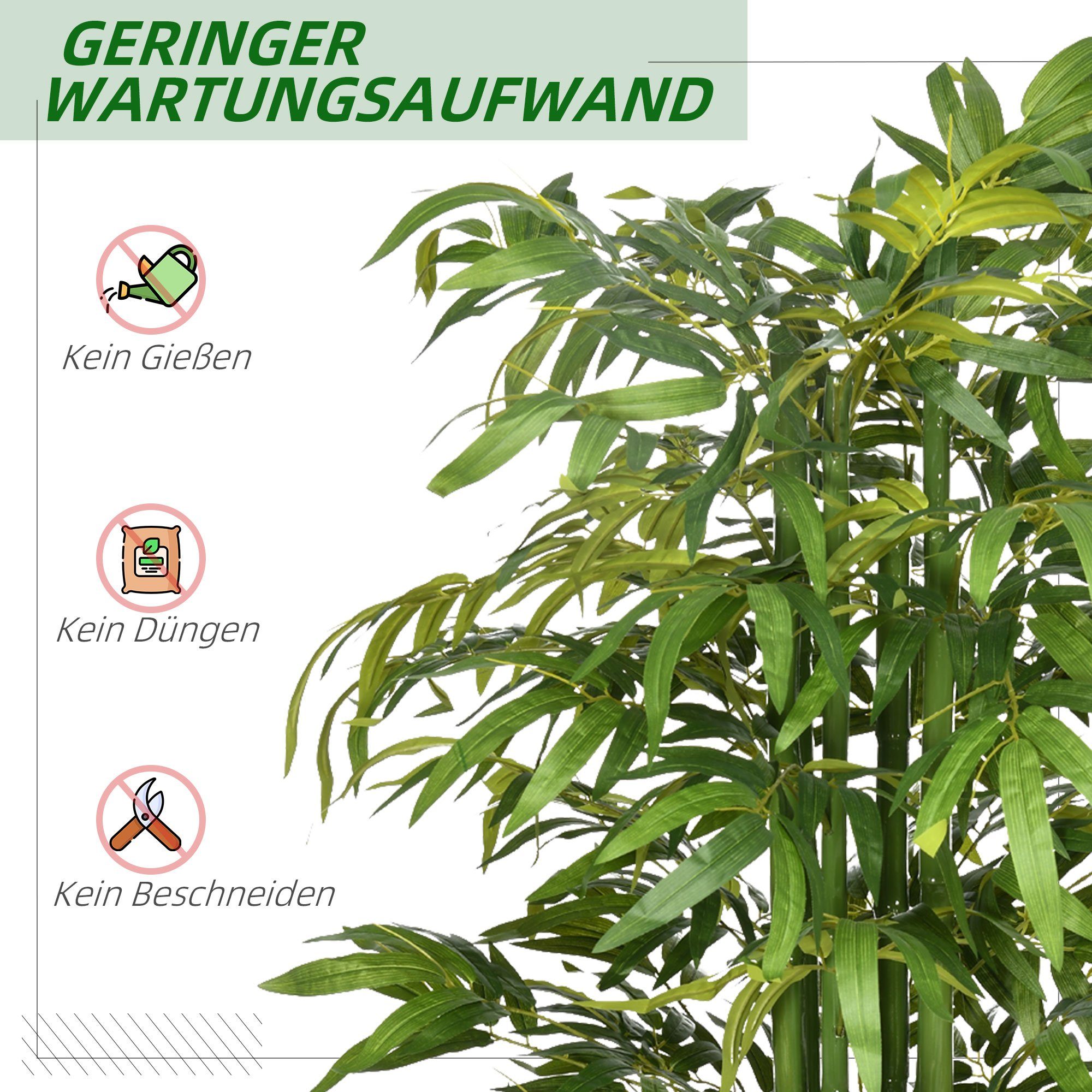 Mit Bambusbaum Bambus, HOMCOM, 180 Künstlicher Kunstpflanze cm, Pflanze, wie Höhe Kunstbaum Künstliche Pflanztöpfe echt