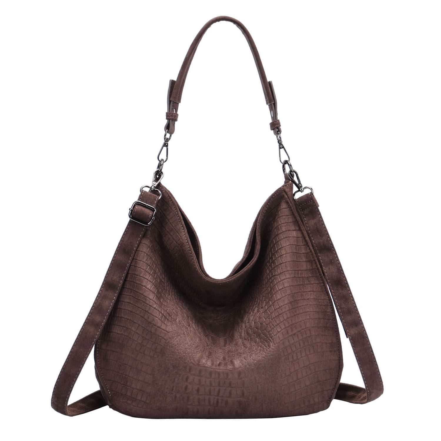 ITALYSHOP24 Schultertasche DAMEN TASCHE SHOPPER Hobo Cross Over Bag Reisetasche Umhängetasche, LEDER OPTIK Beuteltasche Cross body für Schule Reise Freizeit Urlaub