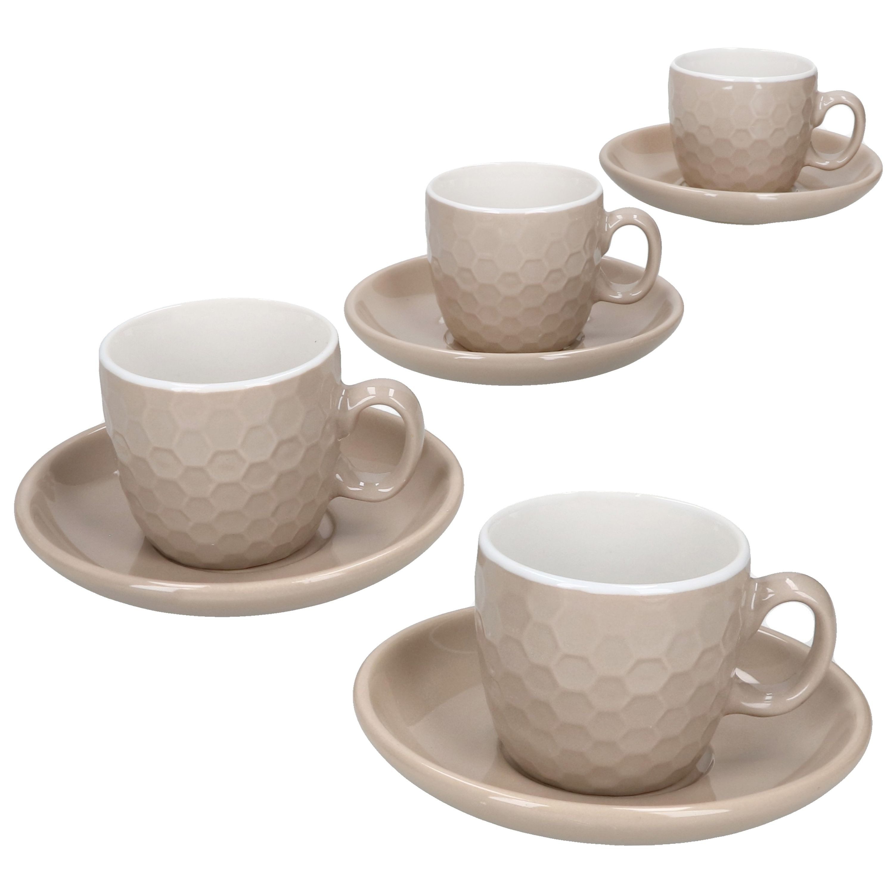 MamboCat Tasse MamboCat 4er Set Hexa Espressotassen mit Untertassen Beige Keramik, Keramik