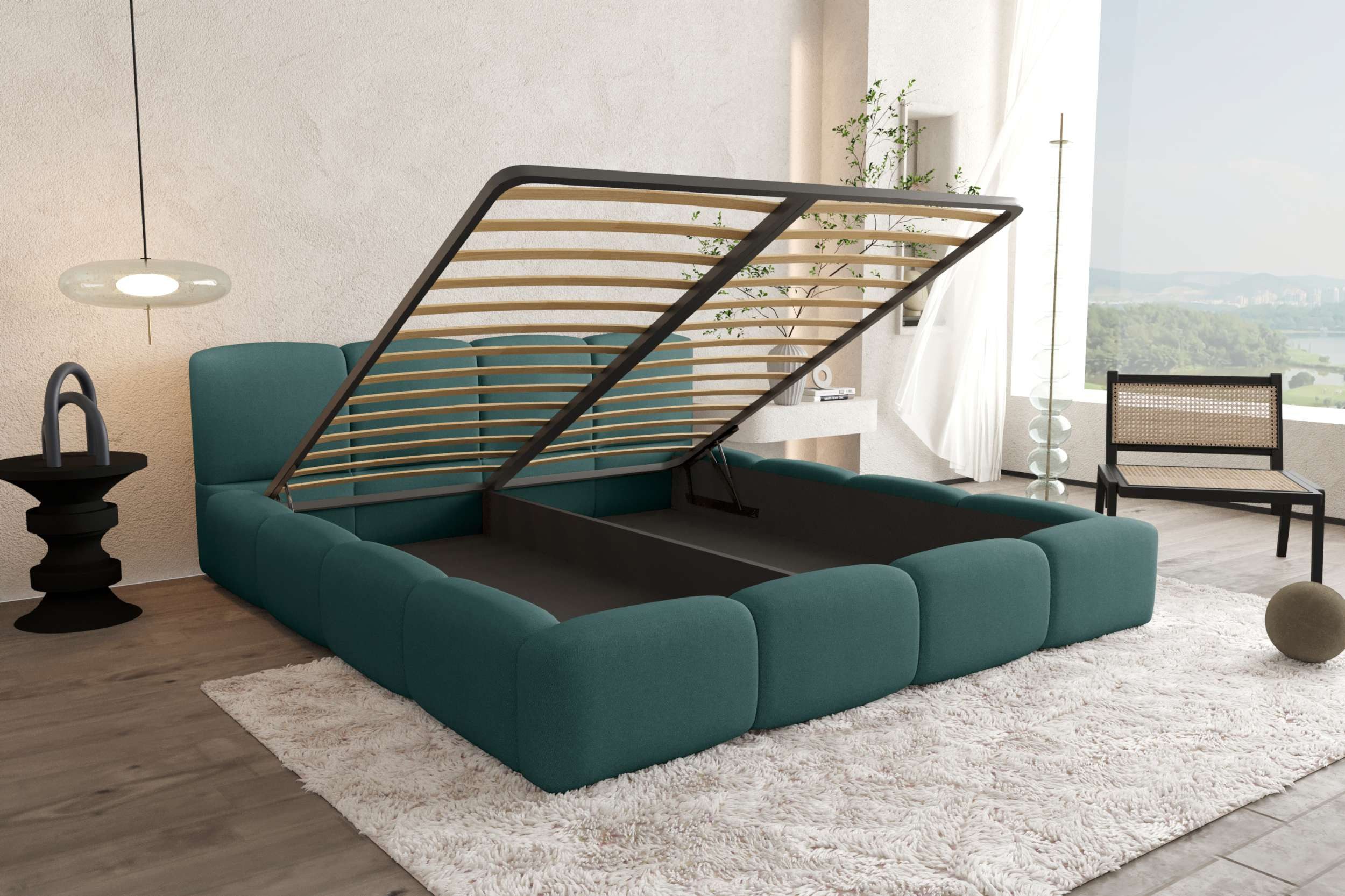 99rooms Polsterbett Livia (Schlafzimmerbett, Polsterbett), 120–200x200 cm, Velours VINCI, mit Lattenrost & Bettkasten