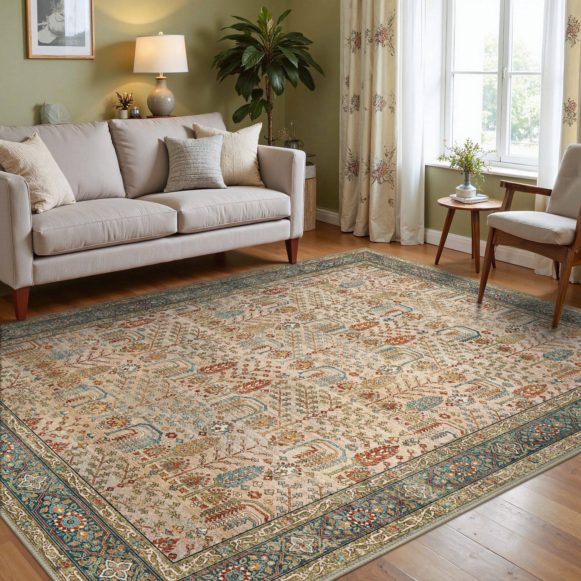 GENIMO Teppich Teppich-Vintage Boho, Kurzflor, rutschfest, maschinenwaschbar, rechteckig, 80X150cm, rot