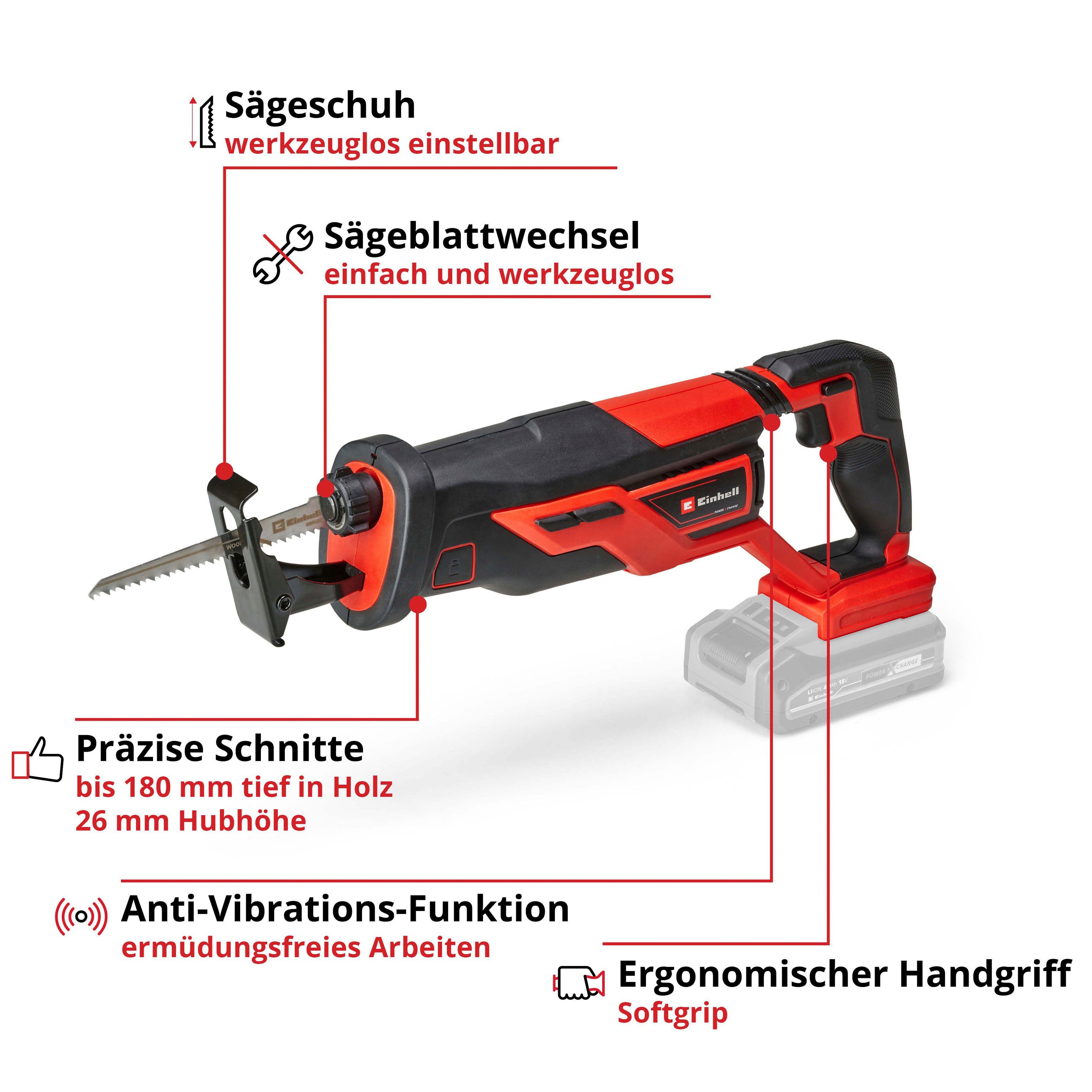 Solo, ohne X-Change, und TE-AP Ladegerät Akku 18/26 Einhell - Power Säbelsäge Li