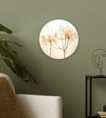 MuchoWow Gemälde Getrocknete Blumen - Beige - Pflanzen - Weiß, (1 St), Kreis Wanddekoration Forex, Rundes Wandbild, Wohnzimmer, 30x30 cm