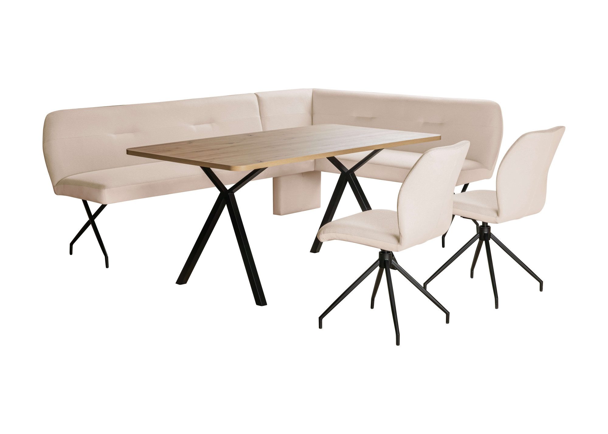 Home affaire Eckbankgruppe Gabi Essecke, Sitzgruppe, Eckbankgruppe, Küchenbankgruppe, (Set, 4-tlg., 4tlg), Stuhl: 360° drehbar (Rückst), 2-Stoff-Design. Wellenfederung Eckbank