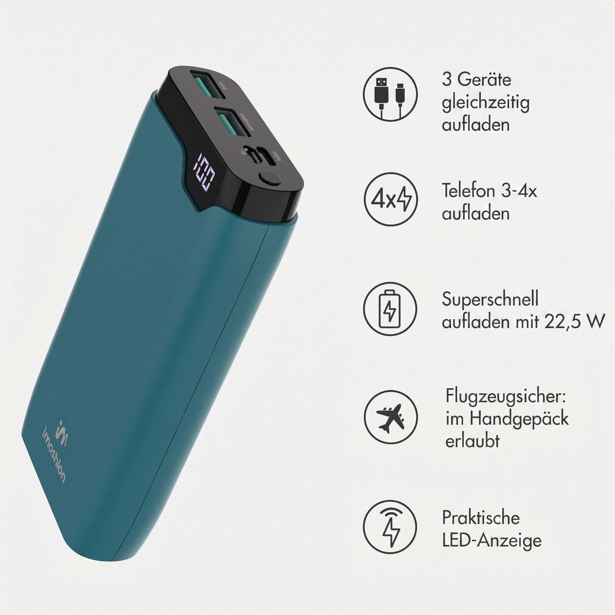 imoshion imoshion Powerbank 20.000 mAh - 22,5W Schnellladegerät - USB-C / USB-A Powerbank (1 St)