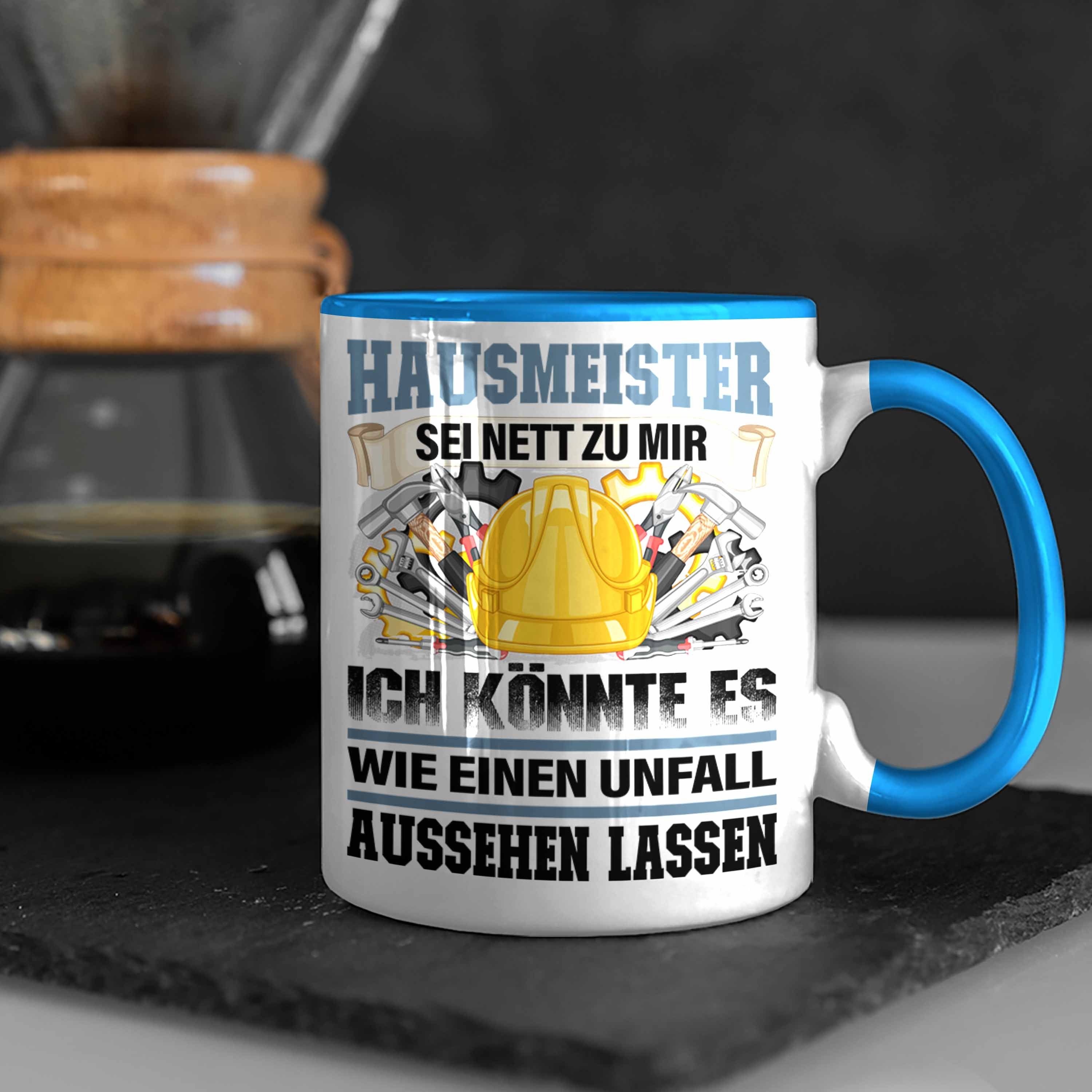 Trendation Lustiger Trendation für Tasse Spruch - M Hausmeister Geschenk Tasse Facility Blau