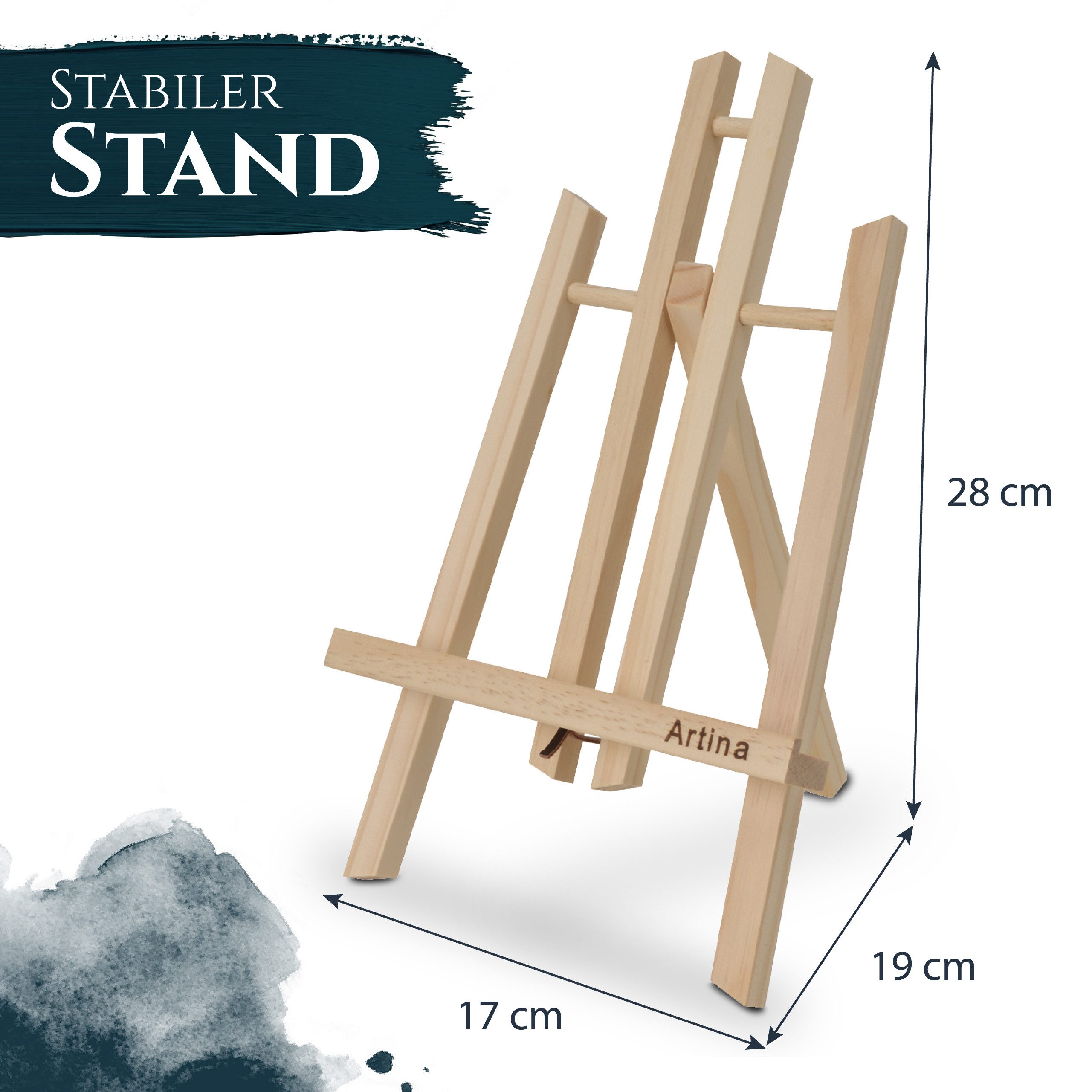 Artina Staffelei Manchester 2er Set Tischstaffelei klein aus Holz 28cm, Mini Präsentationsstaffelei Display – Staffelei für Bilder, Menü Karte – Bild 5 von 5