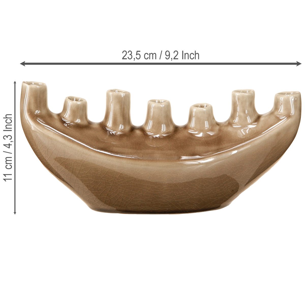 Florists Products Übertopf Deko Keramik Schiffchen Vase Braun 23x8,5cm H11cm Dekoration