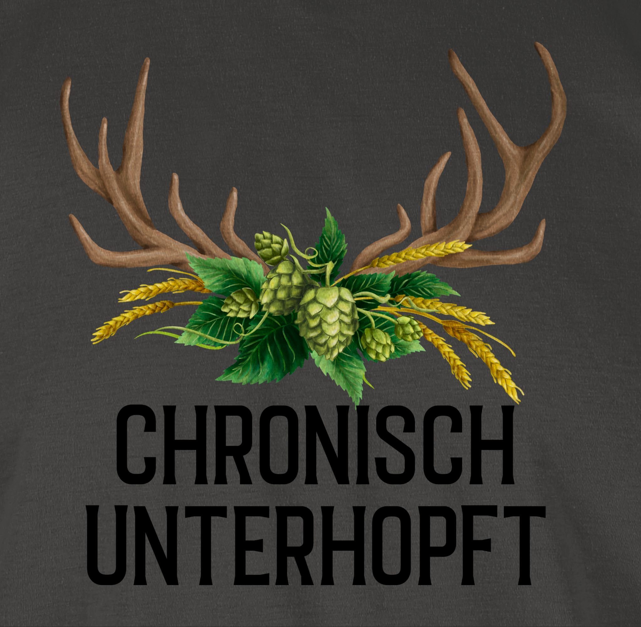 und Chronisch Hirschgeweih Herren Oktoberfest 02 Shirtracer Dunkelgrau für unterhopft Weizen Hopfen T-Shirt Mode -