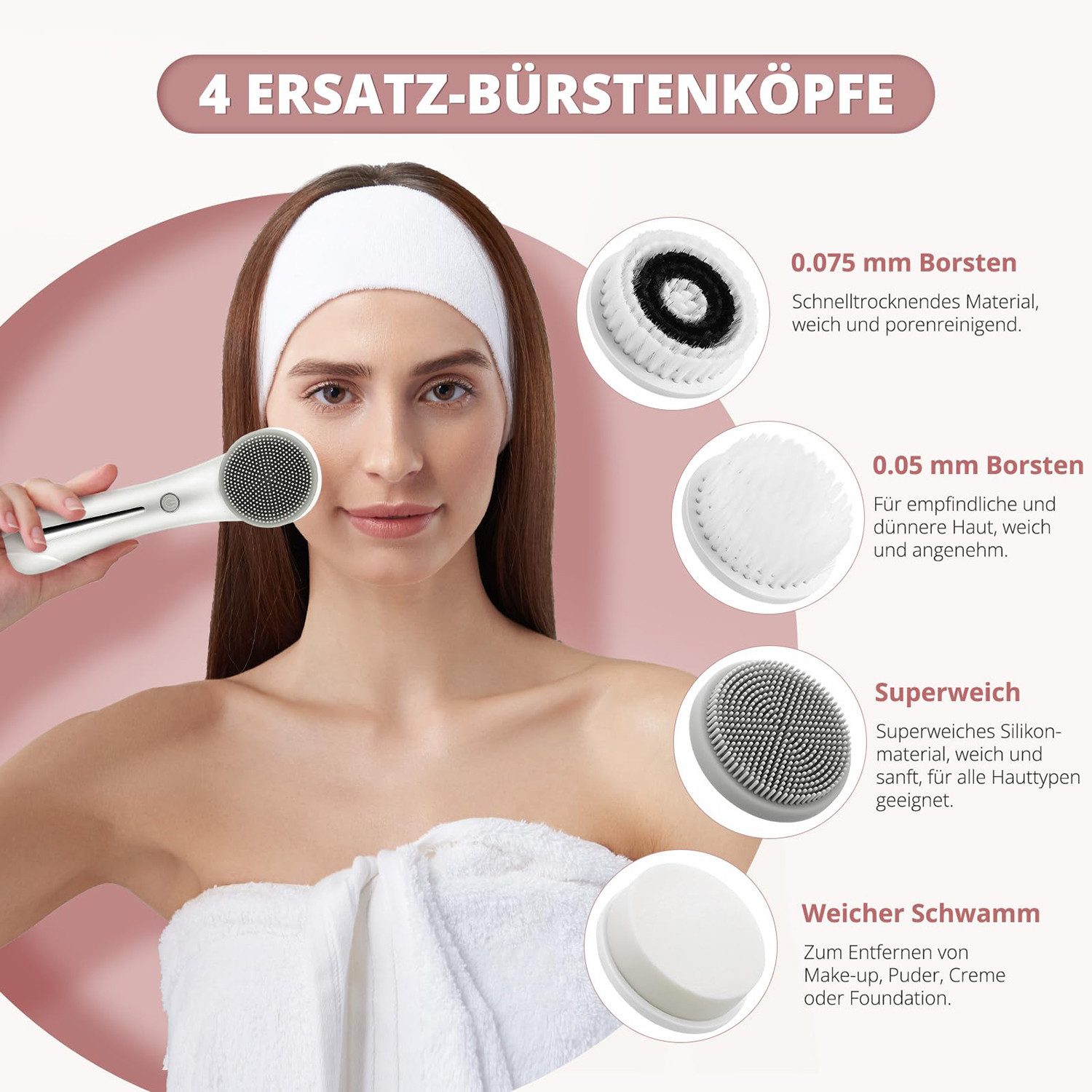 Toomoke Gesichtsbürstenaufsatz Elektrische Gesichtsreinigungsbürste, Geräte zur Gesichtsreinigung, Elektrische Reinigungsbürste Gesicht Mitesser, Peeling und Massage