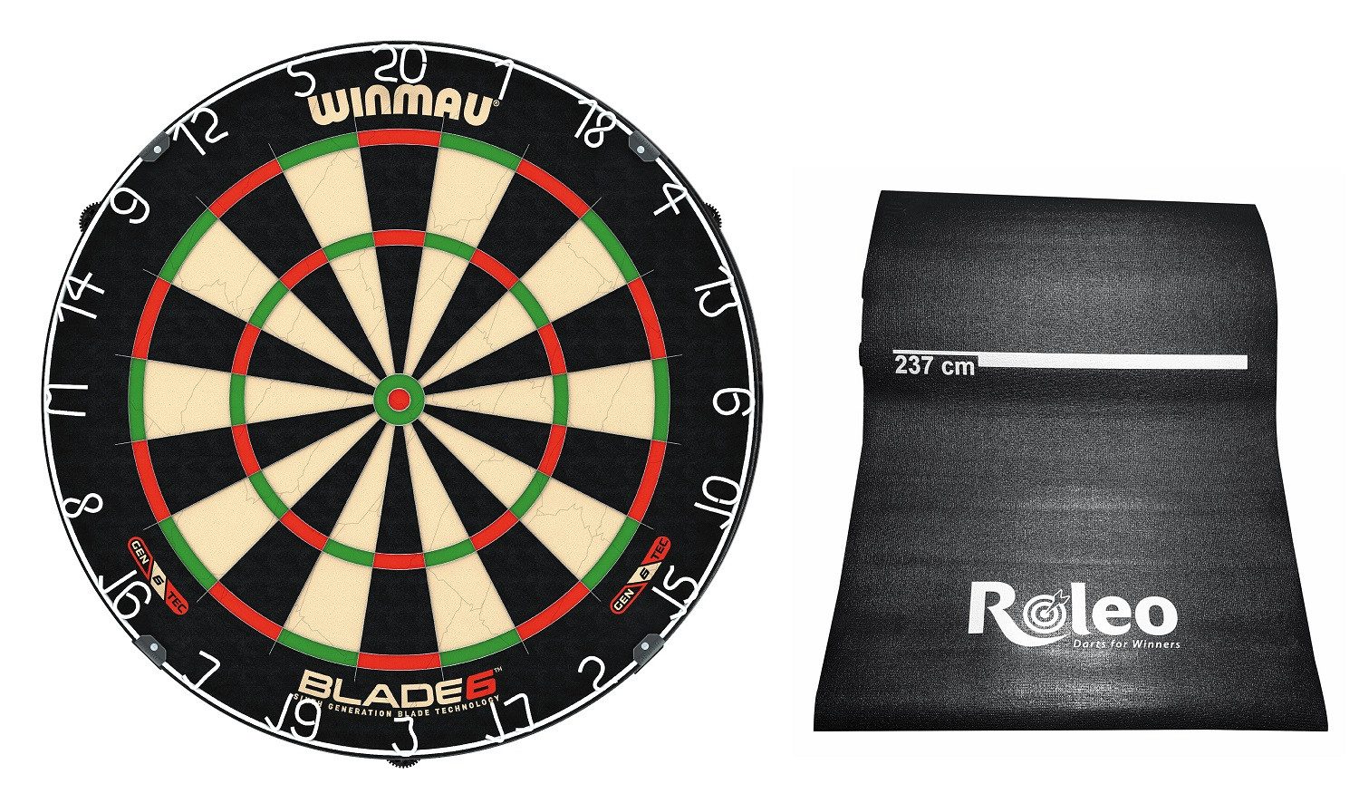 Dartscheibe Steeldart Set Profi-Dartscheibe Winmau Blade 6 + Roleo Dartmatte