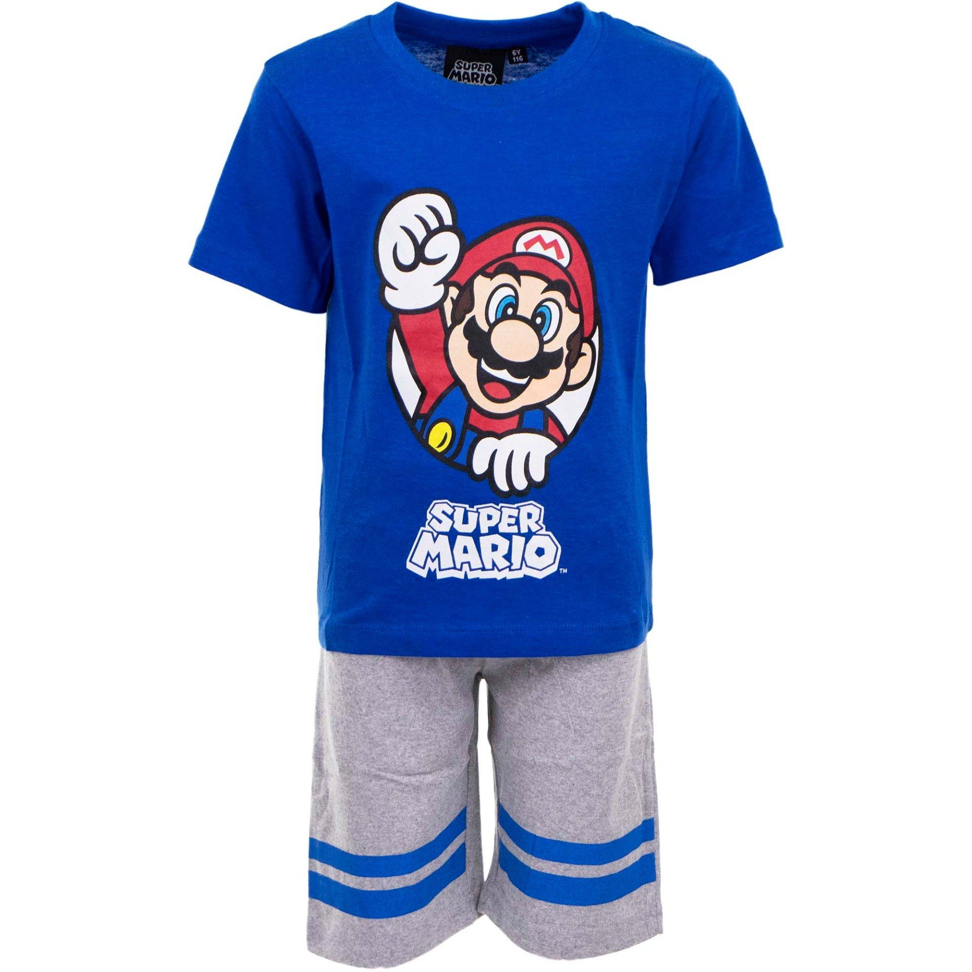 Mario Pyjama 98 kurzarm Kinder bis Schlafanzug Super Mario 128, Baumwolle Gr.
