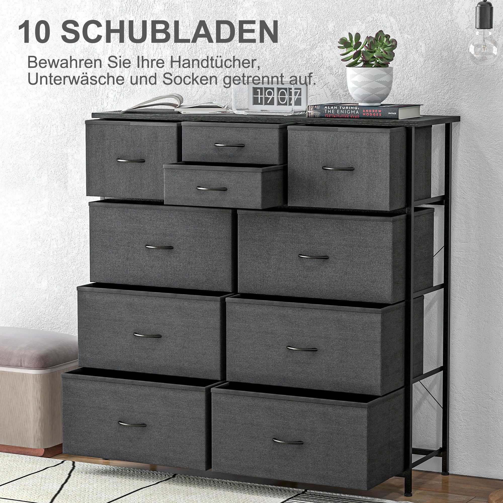 HOMCOM Kommode Sideboard im Modern-Stil für Schlafzimmer, Stahl (Aufbewahrungsschrank, 1 St., Stoffschublade), für Wohnzimmer, Schwarz – Bild 4 von 5