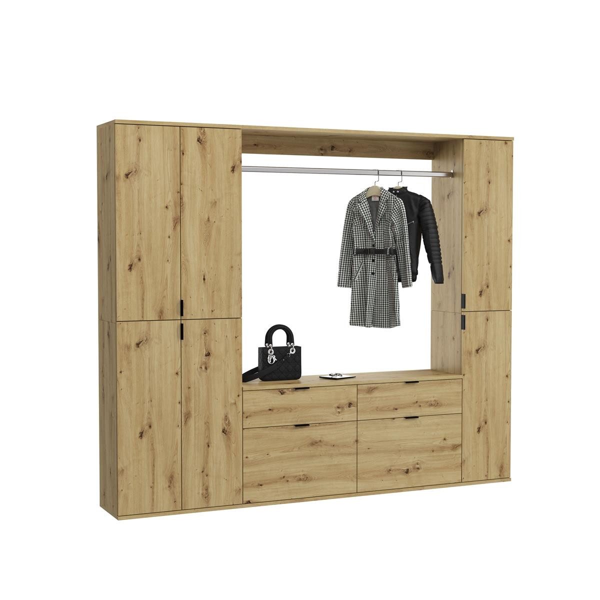 möbelvita Garderoben-Set Vision X Garderobenkombination B/H/T 212x193x34 in Artisan Eiche, (2x Hochschrank breit, 1x Kommode mit Wandboard)